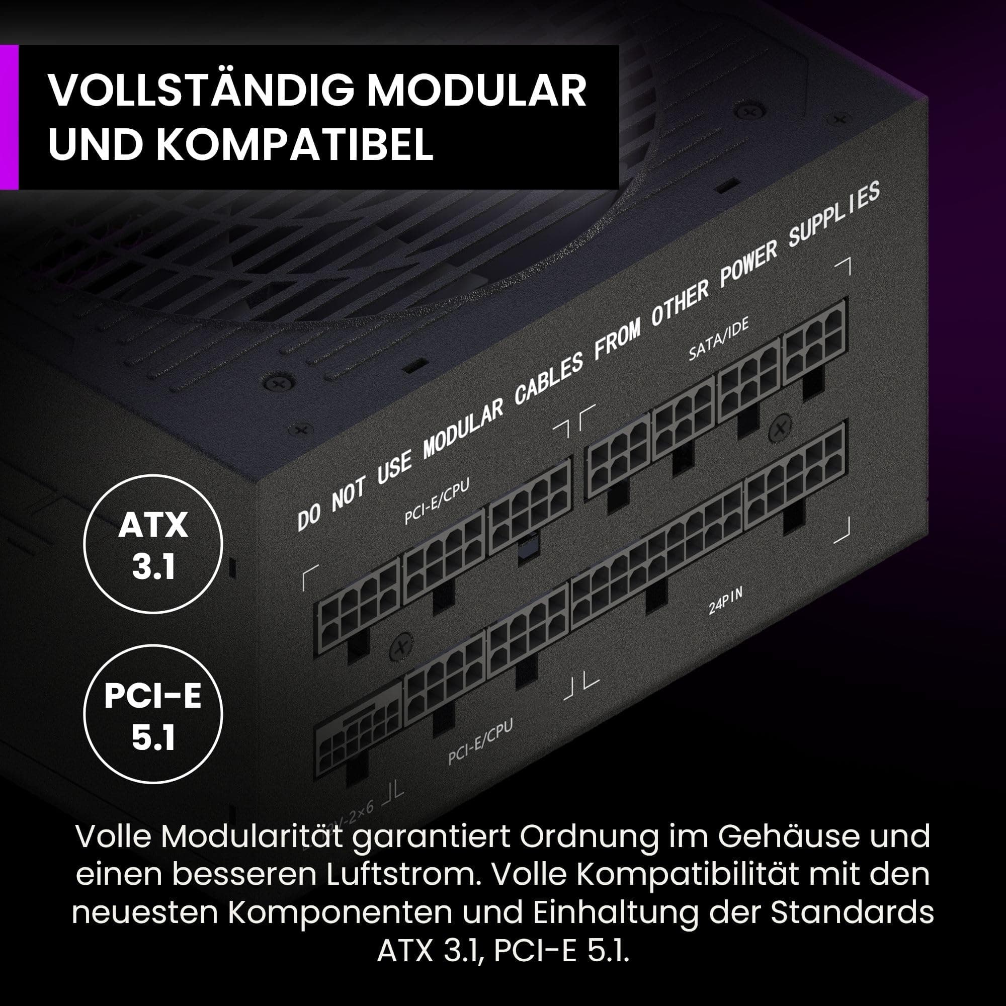 PREYON Eagle Power Gaming 750–1000W Netzteil 80+ Gold – Modular, Leise, Kompakt, Für Gamer & Kreative, 600W GPU-Support, Japanische Kondensatoren, Hohe Effizienz, Premium-Design Bild 6