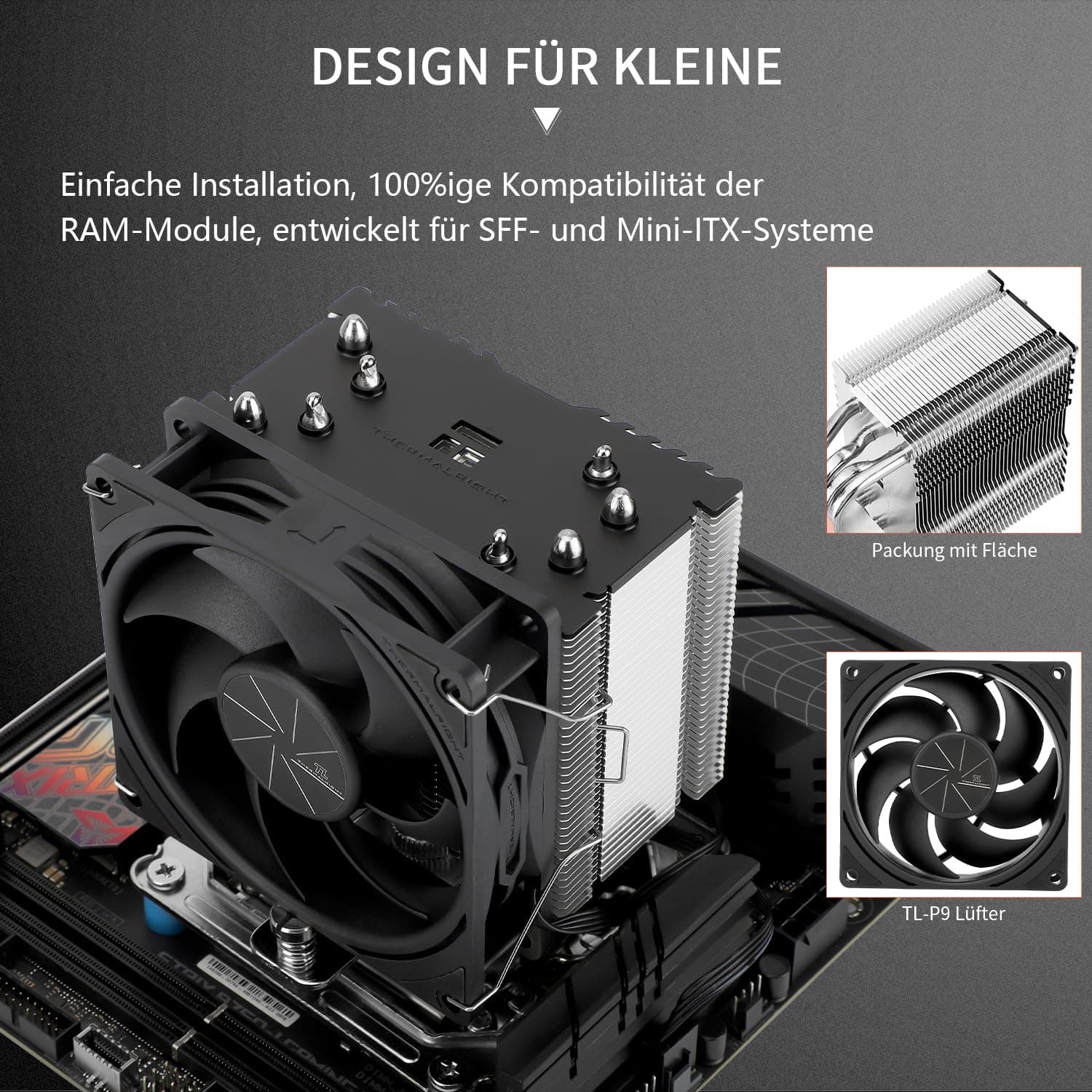 Thermalright ASSASSIN X 90 SE V2 CPU Luftkühler, 4 Heatpipes,TL-P9 PWM Lüfter, Aluminium Kühlkörperabdeckung,AGHP 4.0 Technologie, für AMD AM4 AM5/Intel LGA 1150/1151/1155/1156/1200/1700 (AX90 SE V2) Bild 7