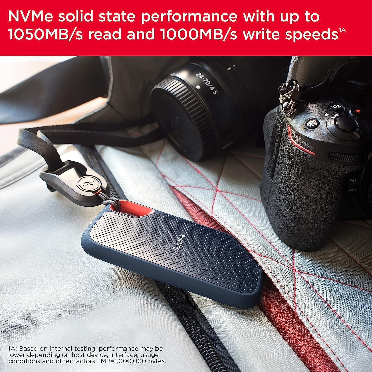 SANDISK Extreme Portable SSD 4 TB (tragbare NVMe SSD, USB-C, bis zu 1.050 MB/s Lesen/1.000 MB/s Schreiben, fallsicher aus bis zu 3 m, wasser- und staubbeständig) Schwarz 2. Portable 1.050MB/s 4 TB Schwarz Bild 8