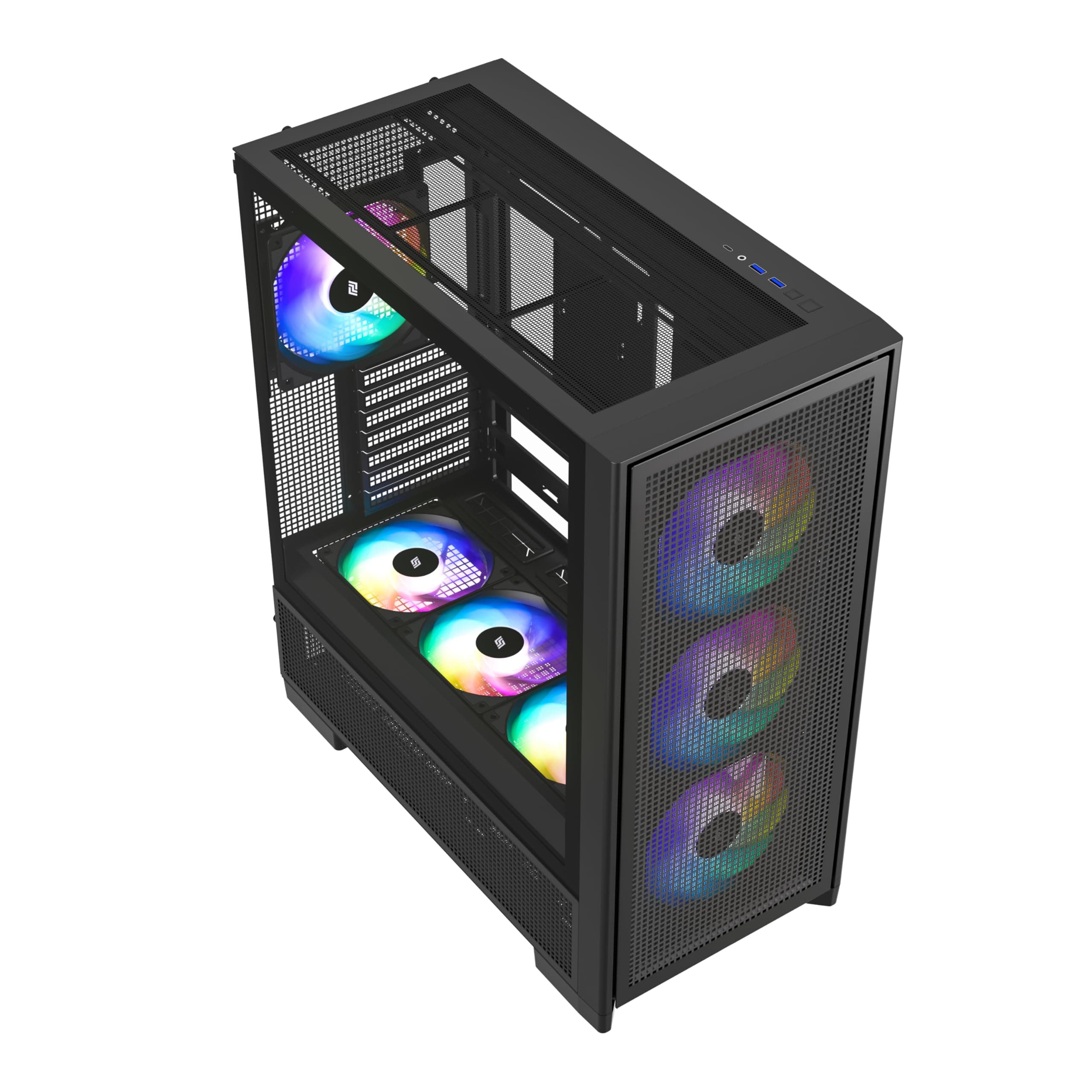 Air 2000 A-RGB Black Midi Tower PC-Gehäuse, Glas-Seitenfenster, 7 RGB-Lüfter, extremer Airflow, ASUS BTF & MSI Project Zero, PWM / 3- & 4-Pin, 420mm Radiator, E-ATX, ATX/mATX/ITX, USB-C Schwarz AIR 2000 Bild 3