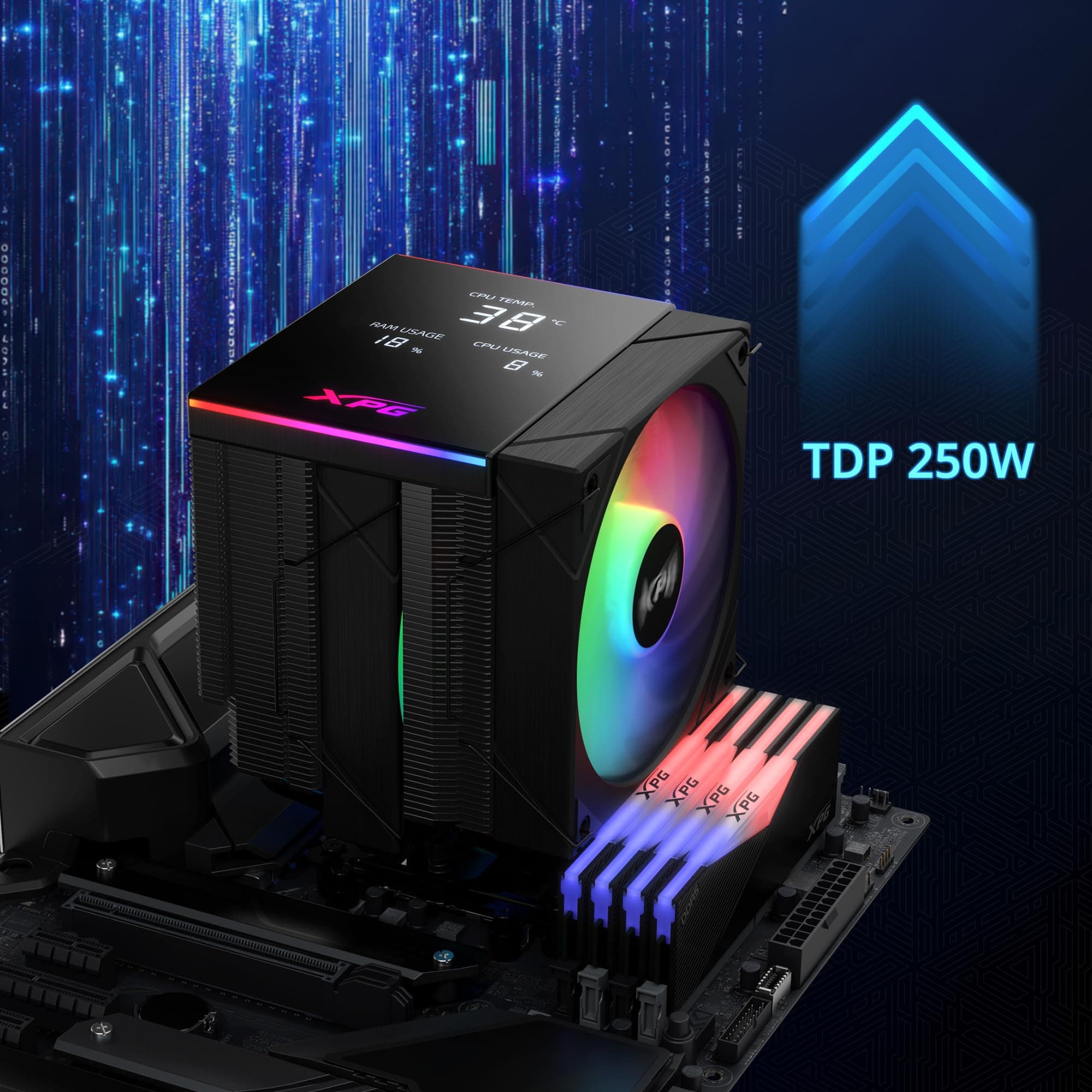 XPG by ADATA - MAESTRO PLUS 62DA CPU-Luftkühler mit 120mm ARGB Fan, Schwarz - 250W TDP, Kompatibel mit Intel LGA 1851/1700/1200/115x, AMD AM5/AM4/AM3 Bild 7