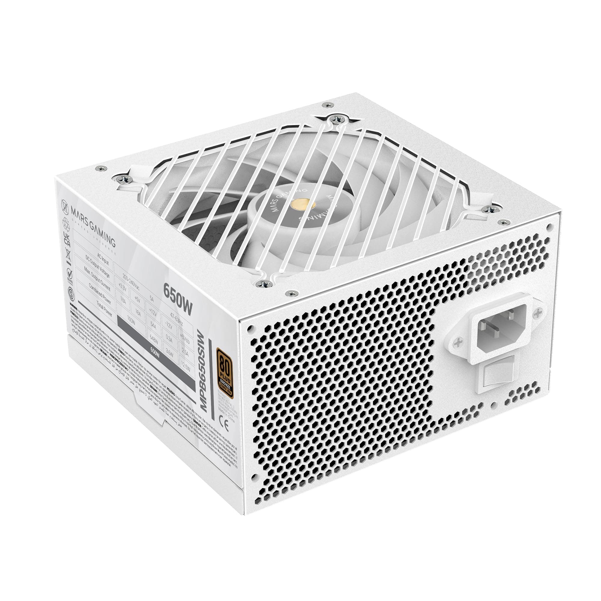 MARSGAMING MPB650SI, PC-ATX-Netzteil 650W, 7 Jahre Garantie, 80Plus Bronze 230V, 90% Effizienz, SI Extreme Silence Lüfter mit Kupferkern, AI2-RPM-, DC-DC- und SMD-Technologien, Weiß Bild 2