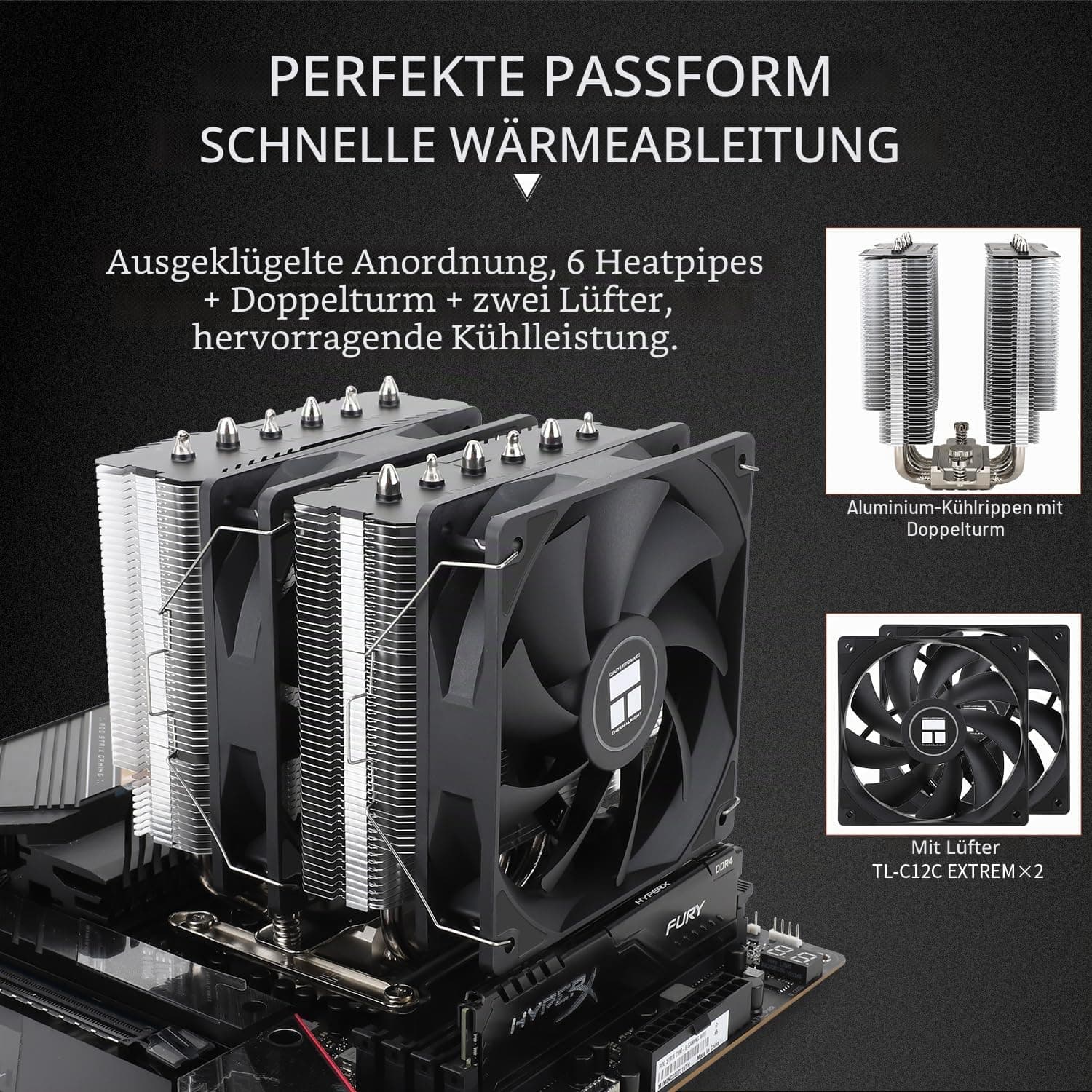 TR-Peerless Assassin 120 SE EXTREM CPU Kühlung, 6x6mm Heatpipes CPU Kühler, Doppeltürme und Doppelventilator Kühler, 1850RPM Geschwindigkeit, für Intel LGA1700/1851/115x Bild 7