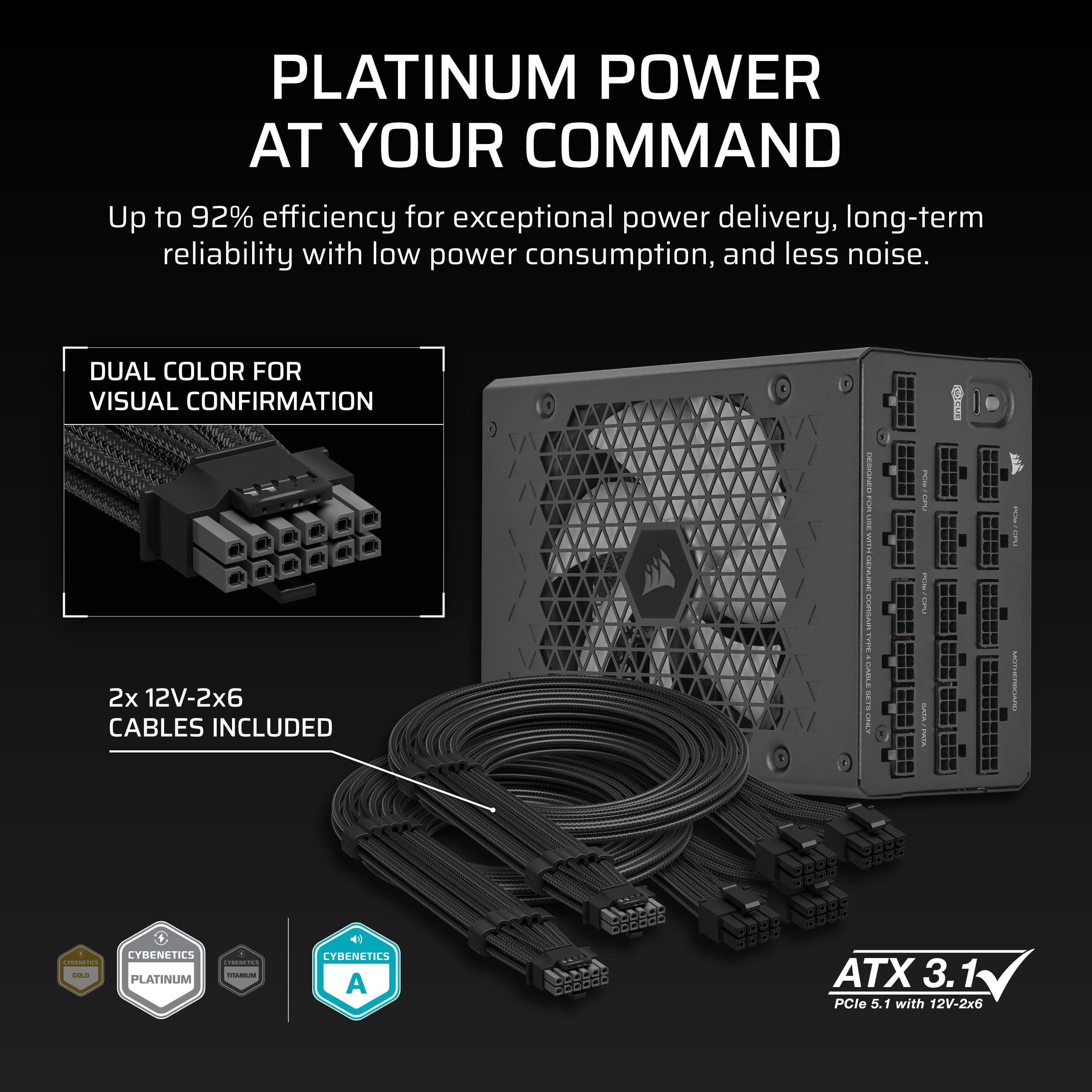 CORSAIR HX1200i (2025) Vollständig Modulares, Ultra-Rauscharmes ATX-Netzteil mit 12V-2x6-Kabel – ATX 3.1 & PCIe 5.1 konform, Cybenetics Platinum Wirkungsgrad – Schwarz Bild 7