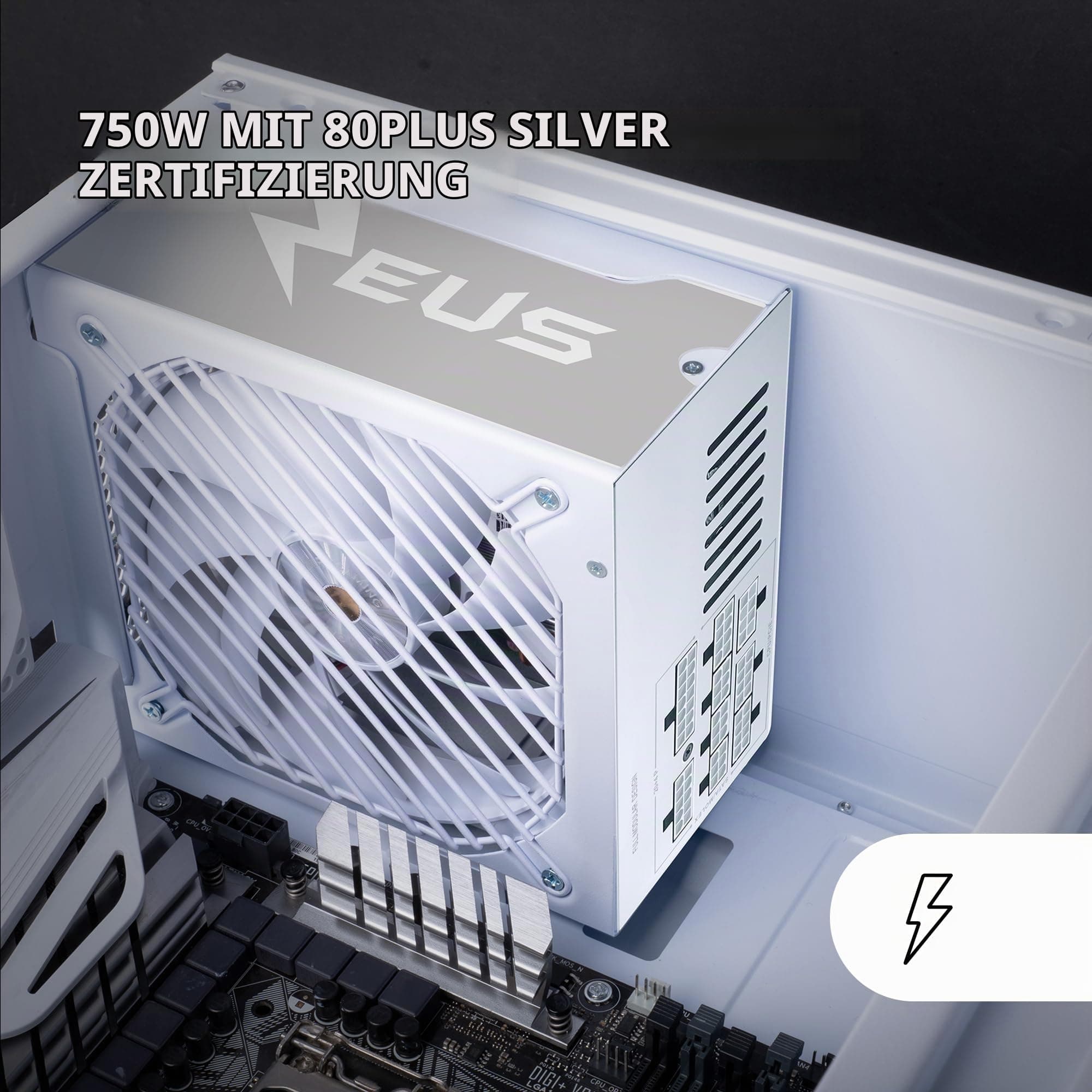 Mars Gaming MPZE750SIM, Modulares ATX Netzteil 750W, 10 Jahre Garantie, 80 Plus Silver +87%, 14 cm FDB Lüfter, AI2-RPM- und DC-DC-Technologien, Japanische Toshin Kyogo 105° Kondensatoren, Weiß Bild 3