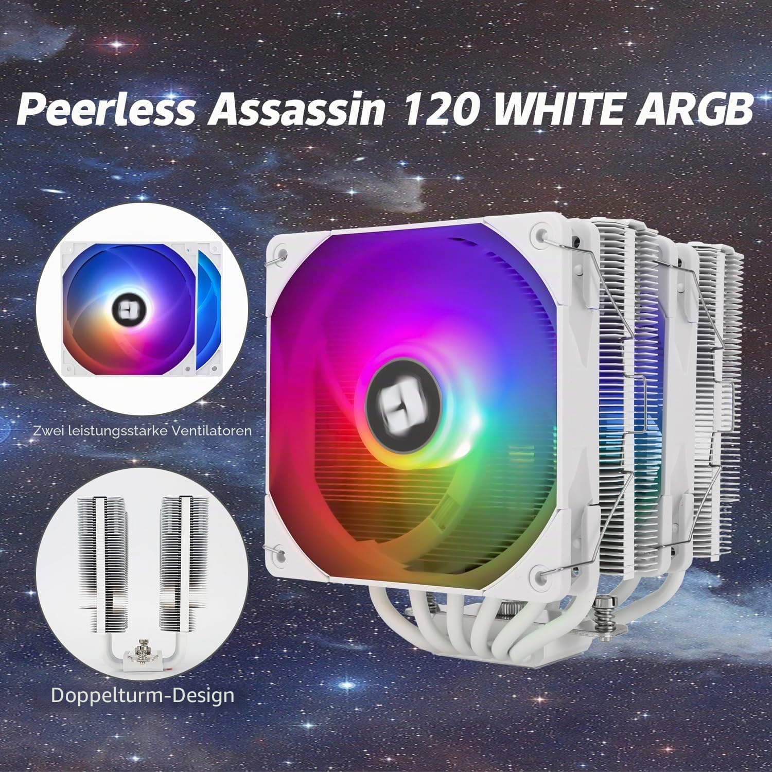 TR Peerless Assassin 120 White ARGB CPU-Luftkühler, 6 Heatpipes, Dual TL-C12W-S 120mm PWM Lüfter, AGHP-Technologie, für AMD AM4 AM5,Intel 1700/1150/1155/1200/2011 Bild 3