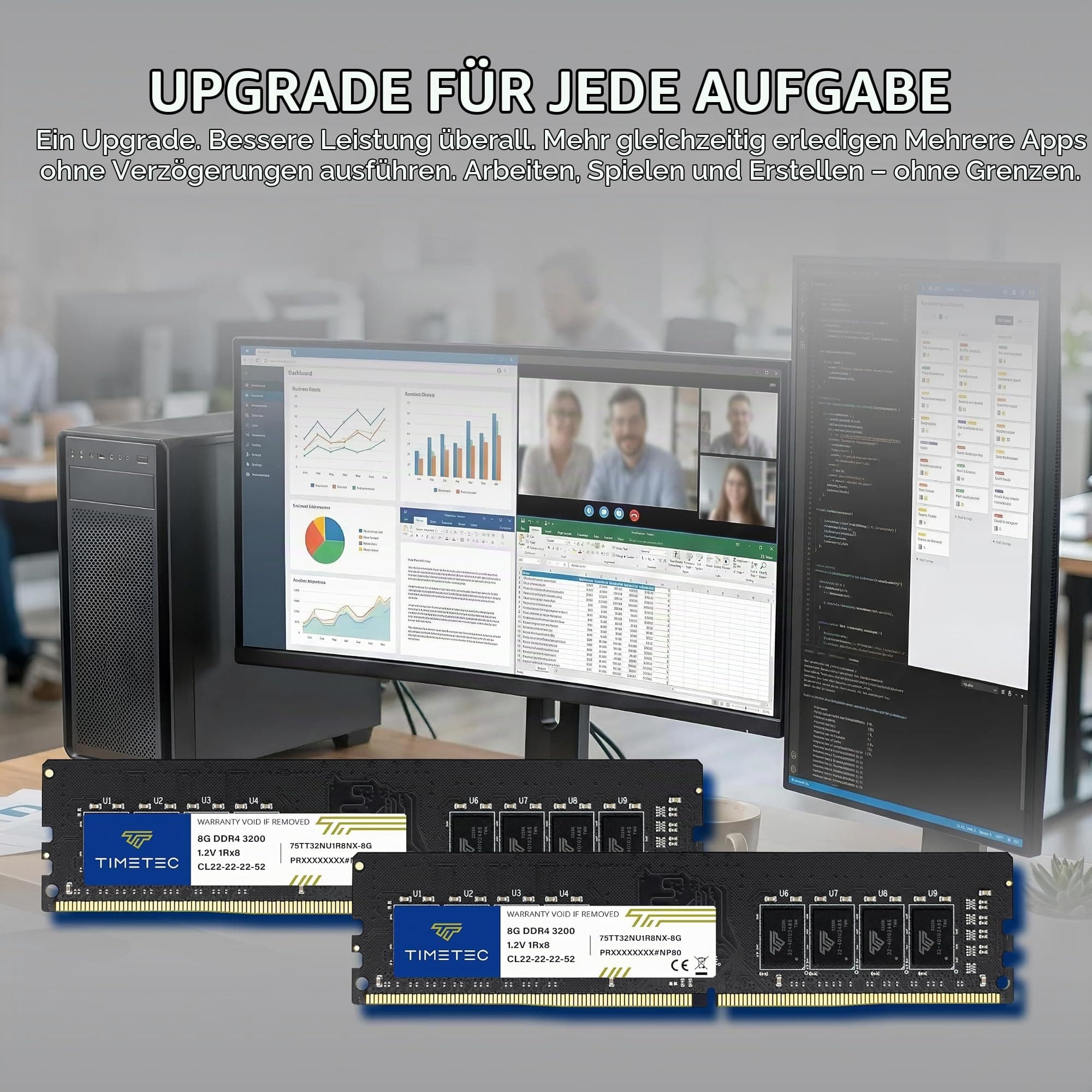 Timetec 16GB KIT (2x8GB) DDR4 3200MHz (PC4-3200AA) PC4-25600 UDIMM für Desktop-PCs – Non-ECC Unbuffered, 288-Pin, 1,2V, CL22 DIMM-Speichermodul Bild 7