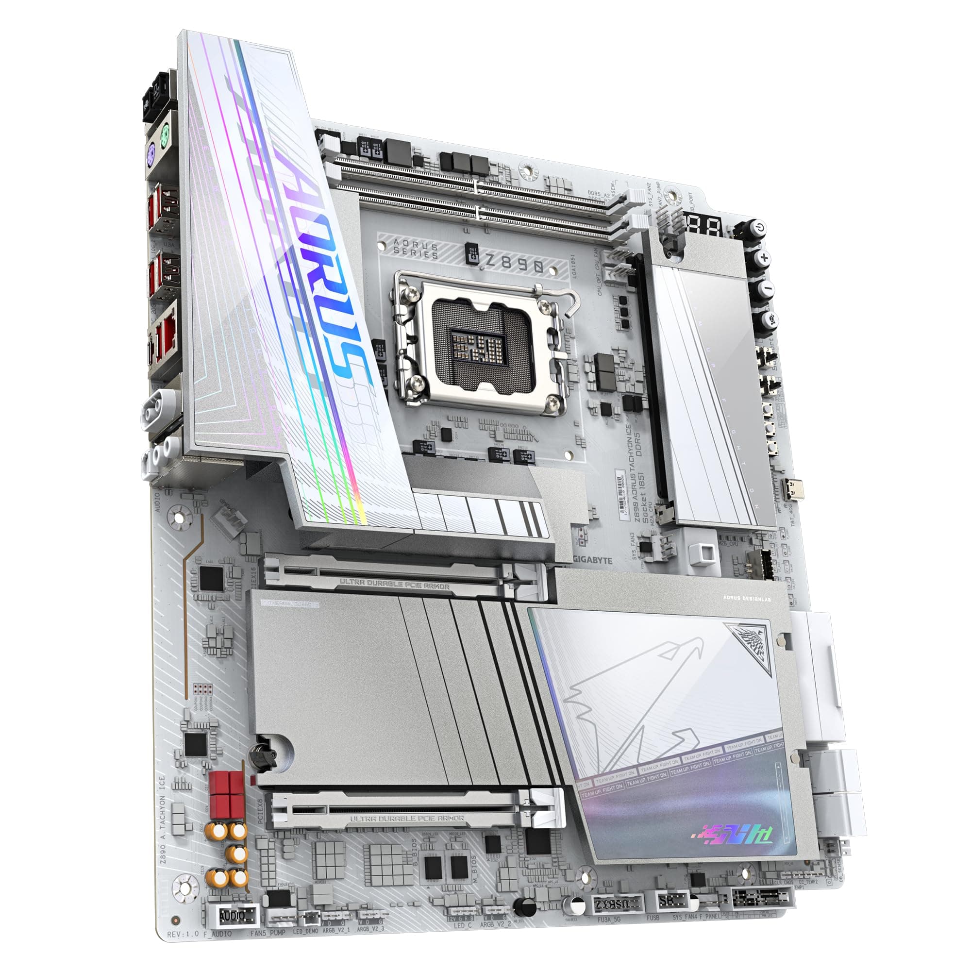 GIGABYTE Z890 AORUS Tachyon Ice Mainboard – Intel Core Ultra (Serie 2) Prozessoren, 18+1+2 Phasen VRM, bis zu 9500 MHz DDR5 (O.C), 1 x PCIe 5.0 + 3 x PCIe 4.0, Wi-Fi 7, 5 GbE LAN, USB 3.2 Gen 2x2 Bild 5