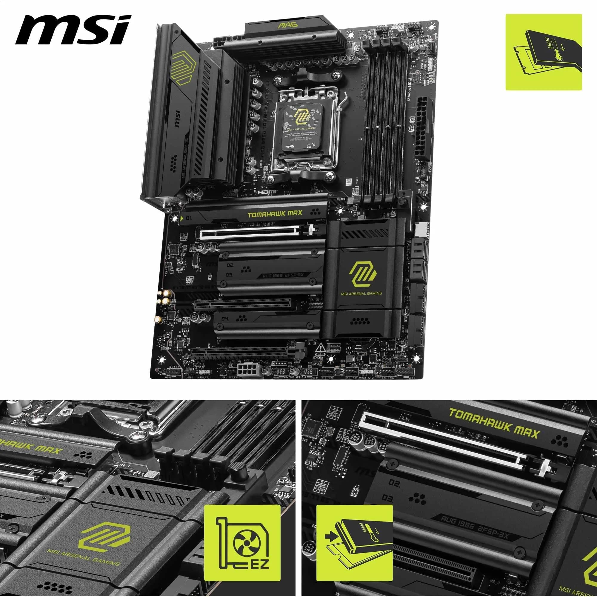 MSI MAG B850 Tomahawk MAX WiFi Mainboard, ATX - Unterstützt AMD Ryzen 9000/8000/7000 Prozessoren, AM5-80A SPS VRM, DDR5 Memory Boost 8400+ MT/s (OC), PCIe 5.0 x16, M.2 Gen5, Wi-Fi 7, 5G LAN Bild 5