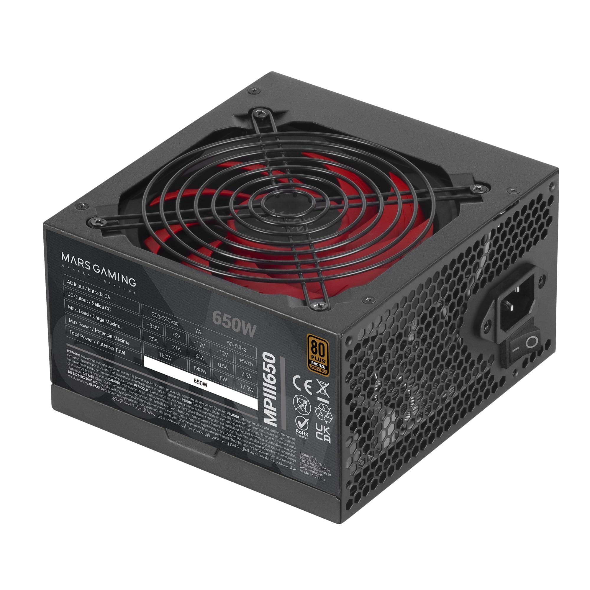 Mars Gaming MPIII650, PC ATX 650W Netzteil, 5 Jahre Garantie, 85% Wirkungsgrad, Digital APFC System, 120mm AI-RPM FDB Lüfter, DC-DC und SMD Technologien, extra Lange Flachkabel, Schwarz Bild 2