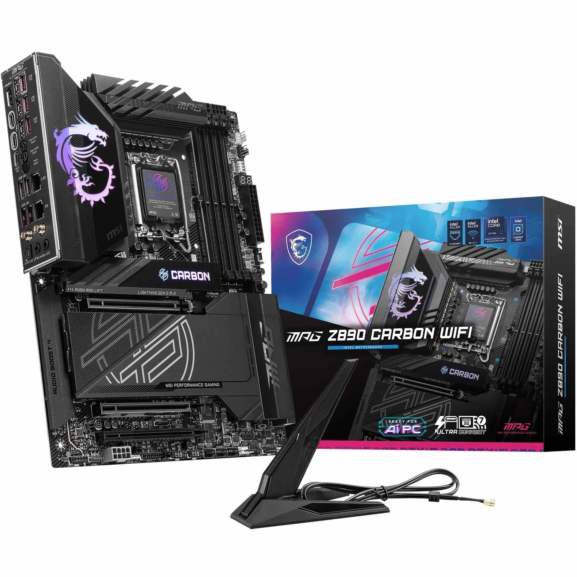 MSI MPG Z890 Carbon WiFi Mainboard, ATX - Unterstützt Intel Core Ultra Prozessoren (Series 2), LGA 1851-110A SPS VRM, DDR5 Memory Boost 9200+ MT/s (OC), PCIe 5.0 x16 & 4.0 x16, M.2 Gen5, Wi-Fi 7 Bild 2