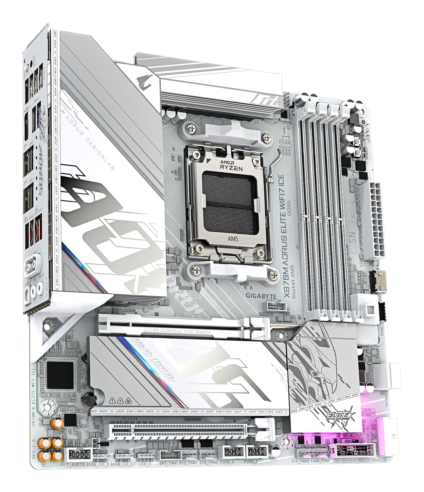 GIGABYTE X870M AORUS Elite WIFI7 Ice Mainboard – Unterstützt AMD Ryzen 9000 CPUs, digitales 14+2+2-Phasen-VRM, bis zu 8200 Hz DDR5 (O.C), 1× PCIe 5.0 + 1× PCIe 4.0, Wi-Fi 7, 2.5-GbE-LAN, USB 4 Bild 7