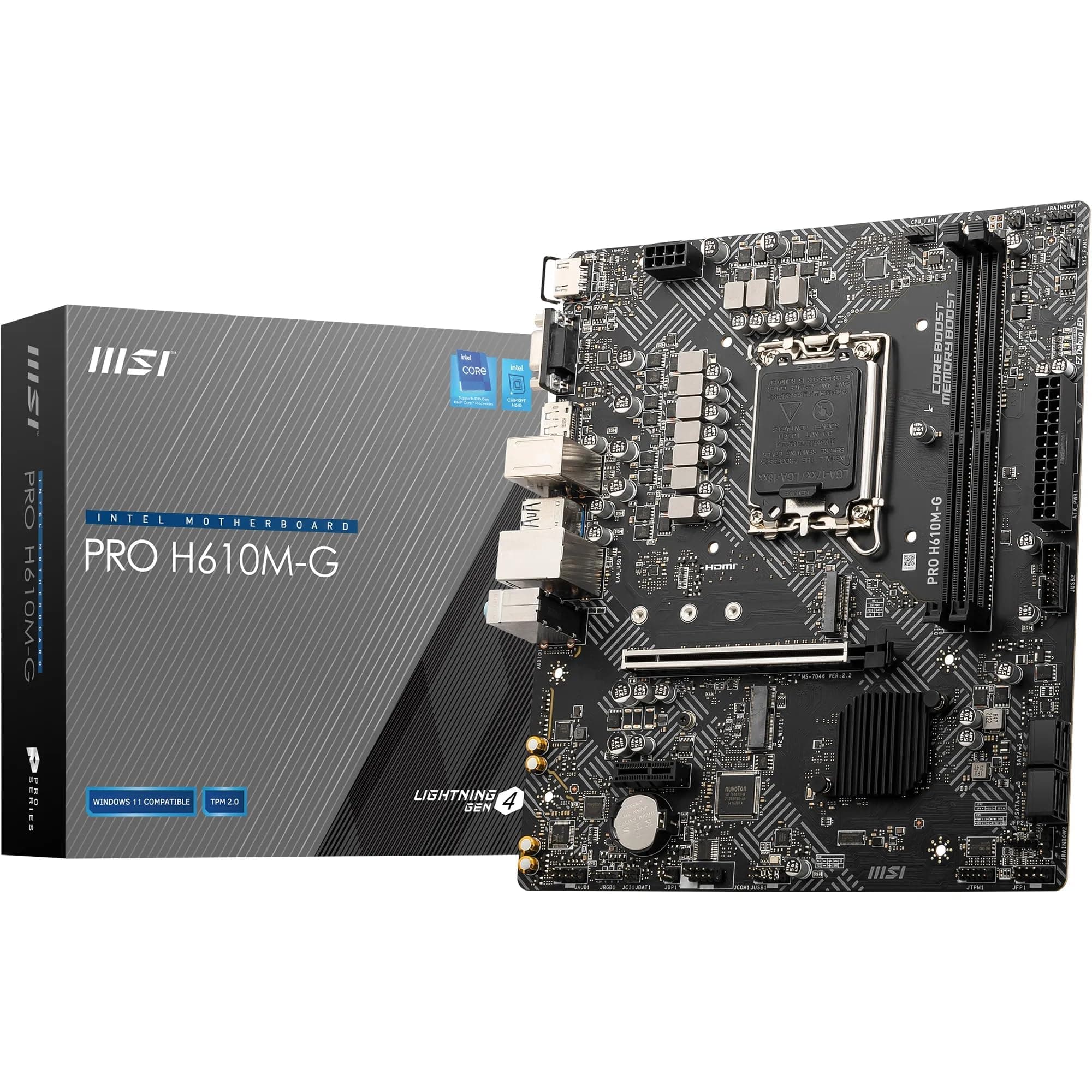 MSI PRO H610M-G Motherboard, Micro-ATX - Unterstützt Intel Core Prozessoren der 12. und 13. Generation, LGA 1700 - DDR5 Memory Boost 4800MHz/MAX, PCIe 4.0 x16 Slot, M.2 Gen3 Slot Bild 2