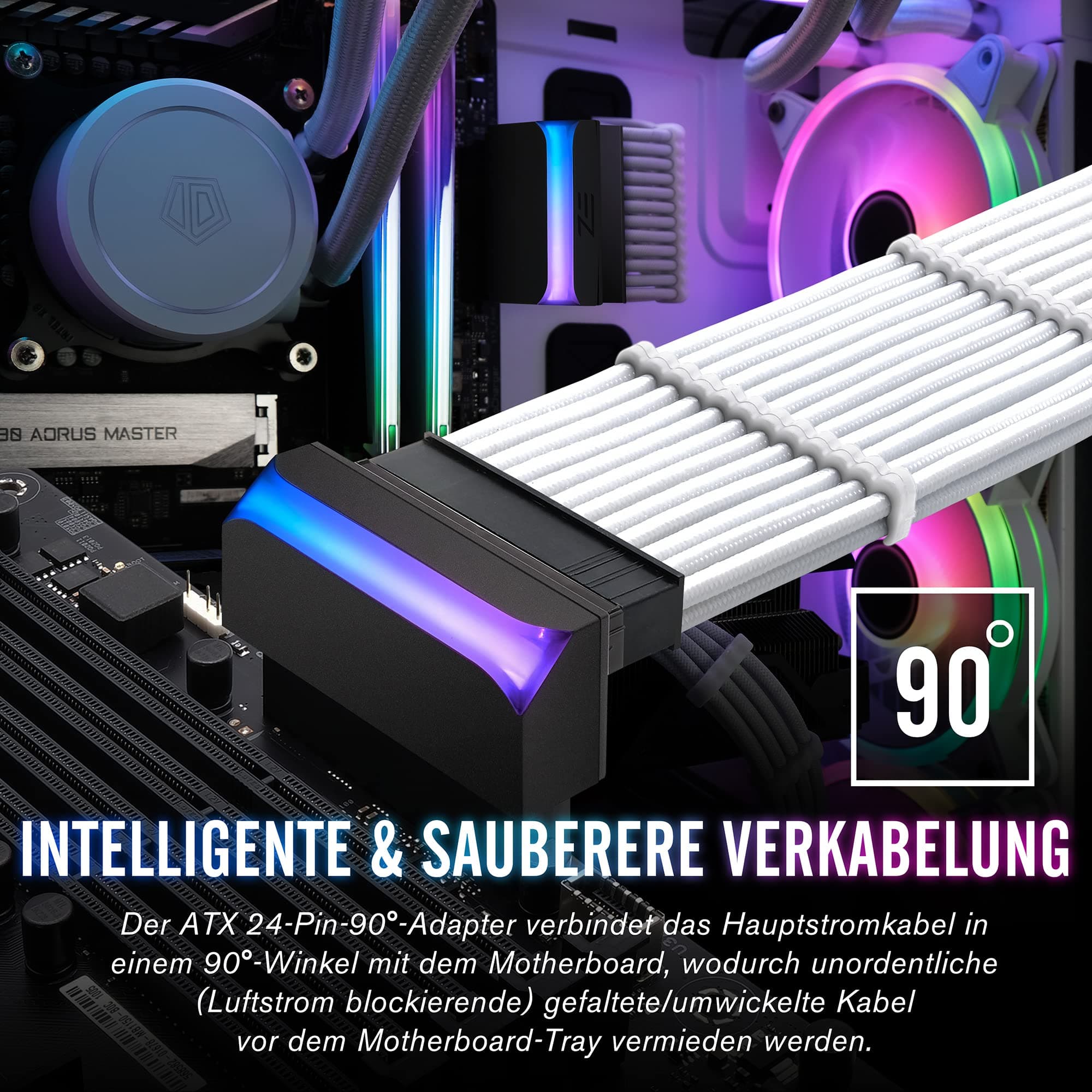 EZDIY-FAB ATX 24-Pin 90-Grad-Stromanschluss 5V 3 Pin ARGB Rainbow Buchse auf Stecker Netzteil für Computer-Motherboard ATX-Netzteil-1 Pack Schwarz Bild 5