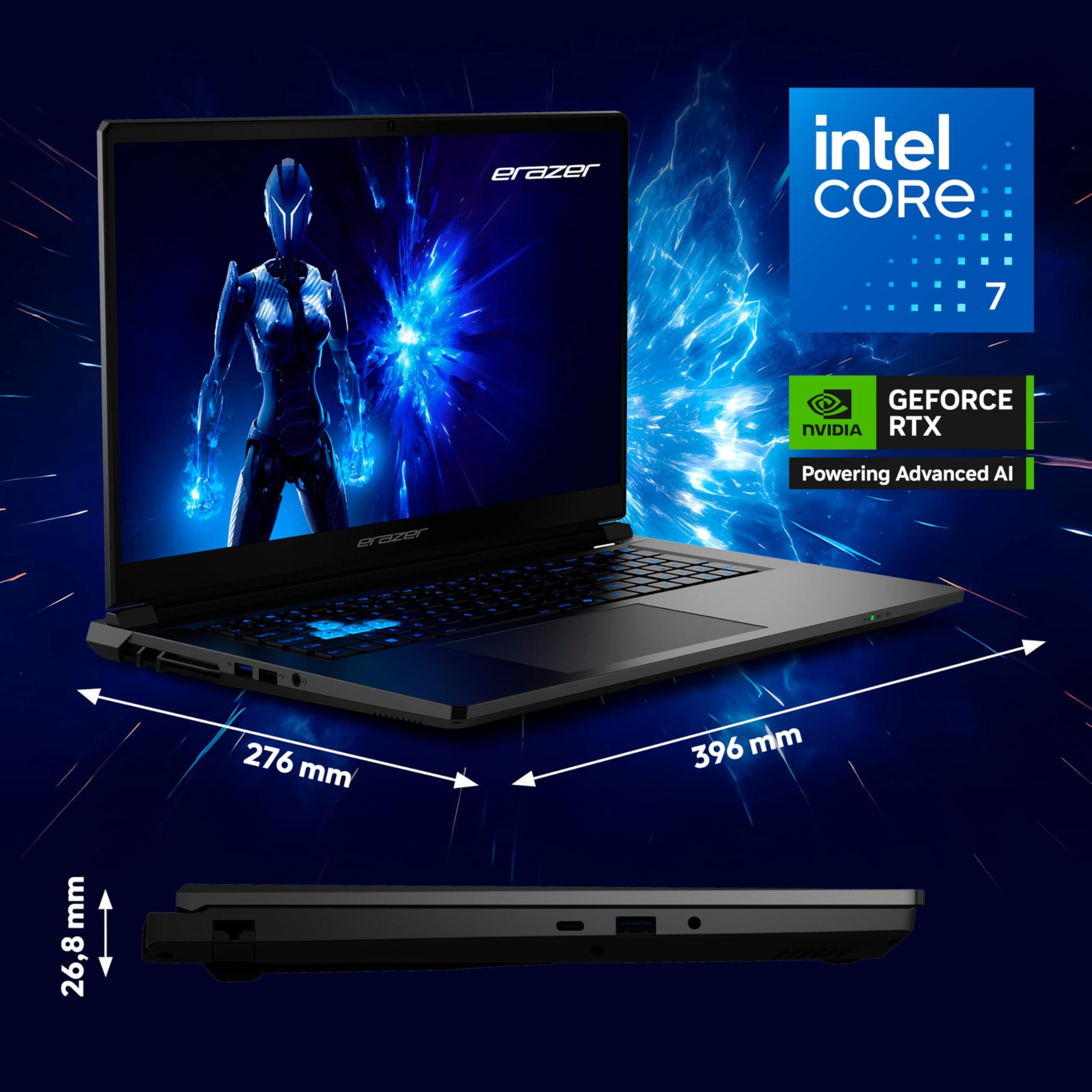 ERAZER Defender 17 P1 43,9 cm (17,3 Zoll 144Hz) Full HD Gaming Laptop (Core 7 240H, GeForce RTX 5060 8GB GDDR7 VRAM, 32GB DDR5 RAM, 2TB PCIe SSD, Windows 11 Home) Core i7-13620H 32.0 GB 2000 GB NVIDIA GeForce RTX 5060 Bild 2