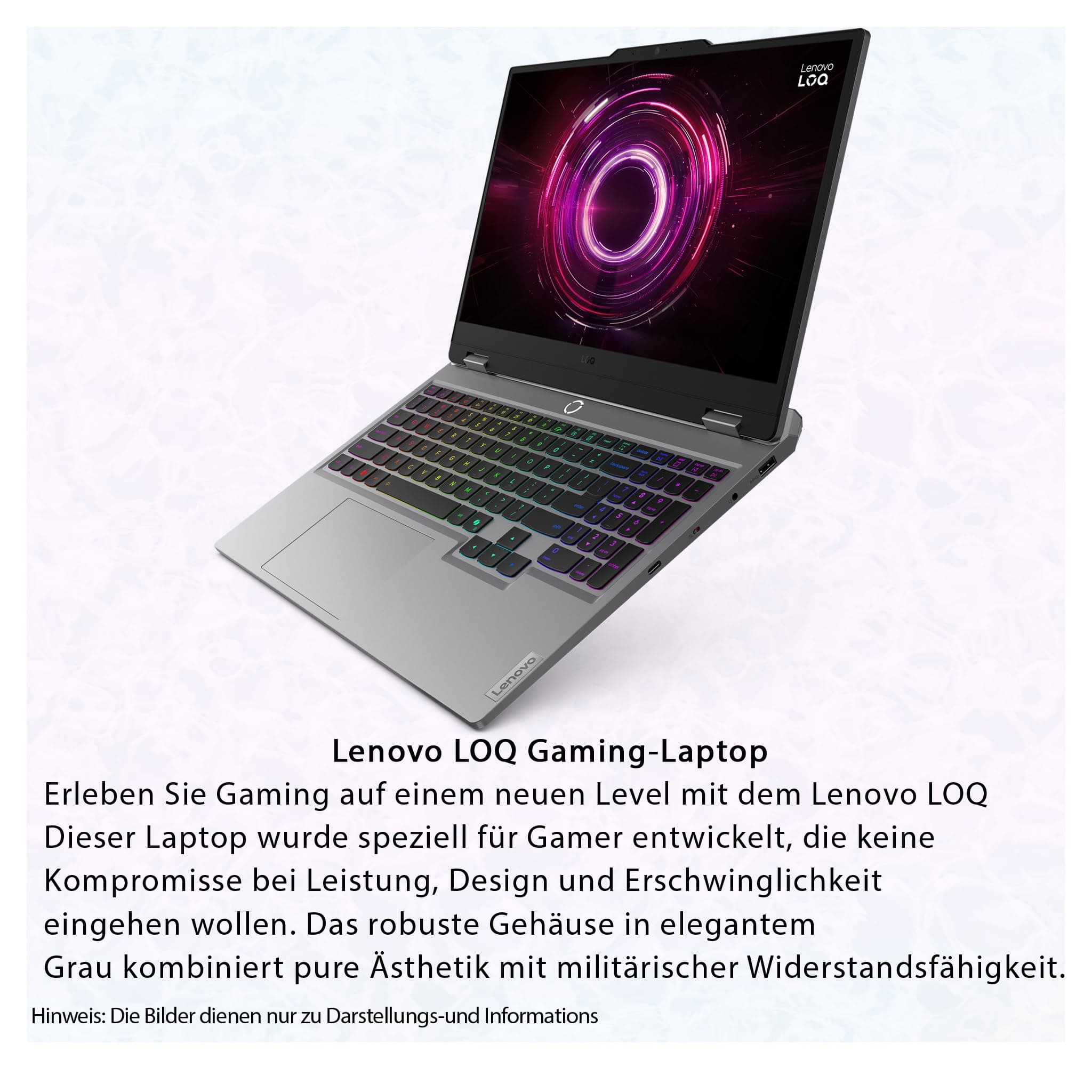Lenovo LOQ 15AHP10 Gaming Laptop, AMD Ryzen 5 220, 32 GB DDR5 RAM, 1 TB PCIe SSD, 15.6" FHD (1920x1080) IPS Display, NVIDIA GeForce RTX 5050, Deutsches Tastatur-Layout, W11 Home, Luna Grey 32 GB RAM | 1 TB SSD Windows 11 Home Bild 7