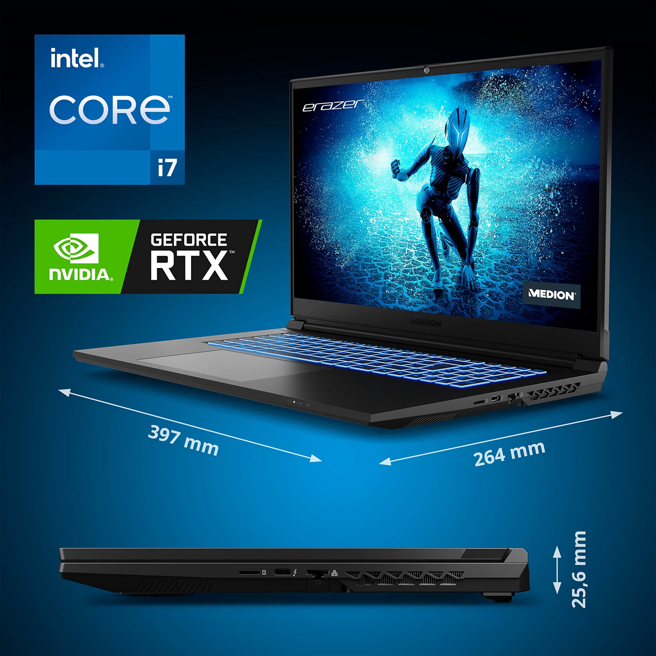 MEDION ERAZER Defender P20 43,9 cm (17,3 Zoll 144Hz) Full HD Gaming Notebook (Intel Core i7-12700H, 16GB DDR4 RAM, 1TB PCIe SSD, NVIDIA GeForce RTX 3060 6GB GDDR6, Win 11 Home) Bild 2