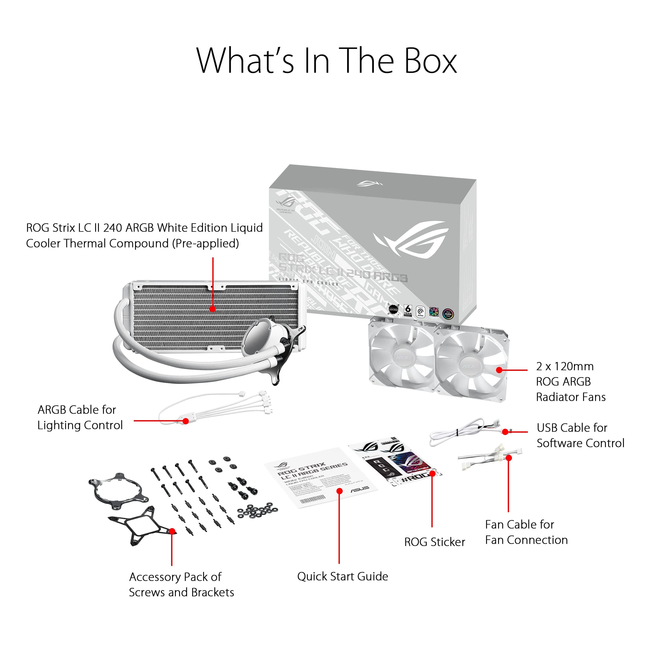 ASUS ROG STRIX LC II 240 ARGB White Edition All-in-One Flüssig-CPU-Wasserkühlung (Aura Sync, zwei adressierbare ROG 120mm RGB-Lüfter) Bild 7