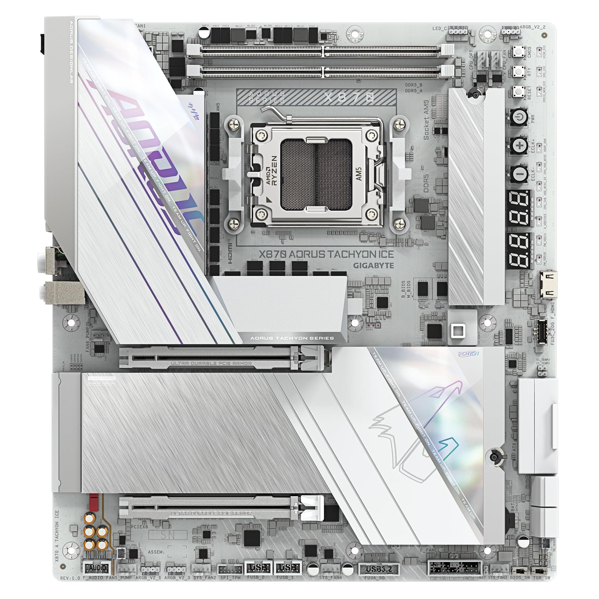 GIGABYTE X870 AORUS Tachyon Ice Mainboard – Unterstützt AMD Ryzen 9000 CPUs, Digitale 18+2+2 Phasen VRM, bis zu 9600 MHz DDR5 (OC), 1 x PCIe 5.0 + 2 x PCIe 4.0, Wi-Fi 7, 5 GbE LAN, USB 4 Bild 3