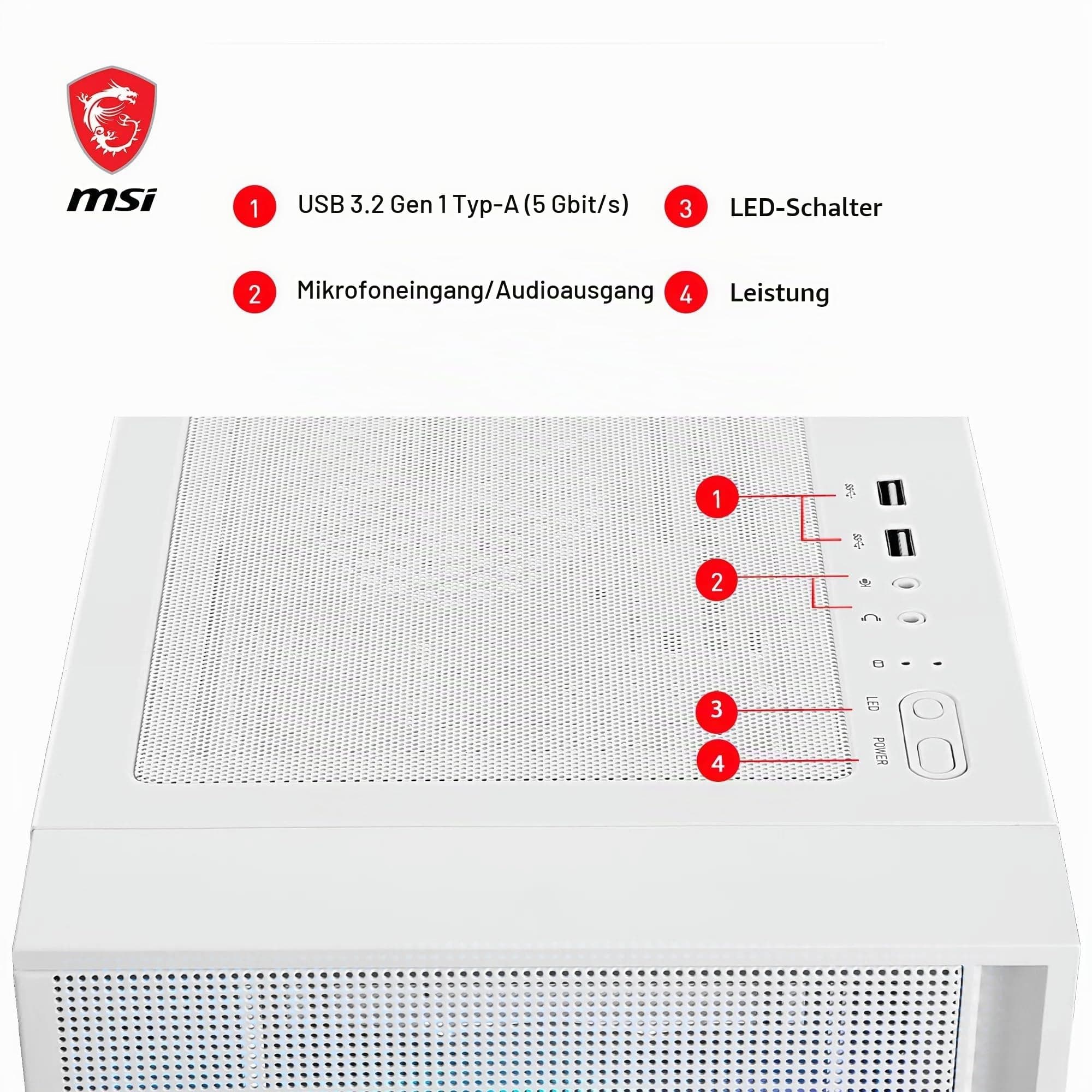 MSI MAG Forge 320R Airflow White Mid-Tower PC-Gehäuse - ATX-Kapazität, RTX 40 GPU-Unterstützung, ARGB-Lüfter, magnetische Staubfilter, gehärtetes Glas, 1-6 ARGB-Hub, USB 3.2 Generation 1 Typ-A Bild 7