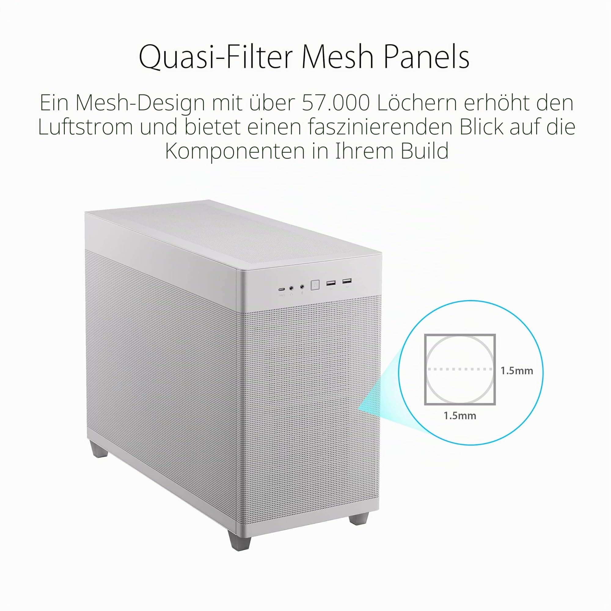 ASUS Prime AP201 MicroATX Gehäuse weiß (33 Liter, unterstützt 280- & 360-mm-Kühler, Grafikkarten bis 338 mm Länge und Standard-ATX-Netzteile) Bild 5