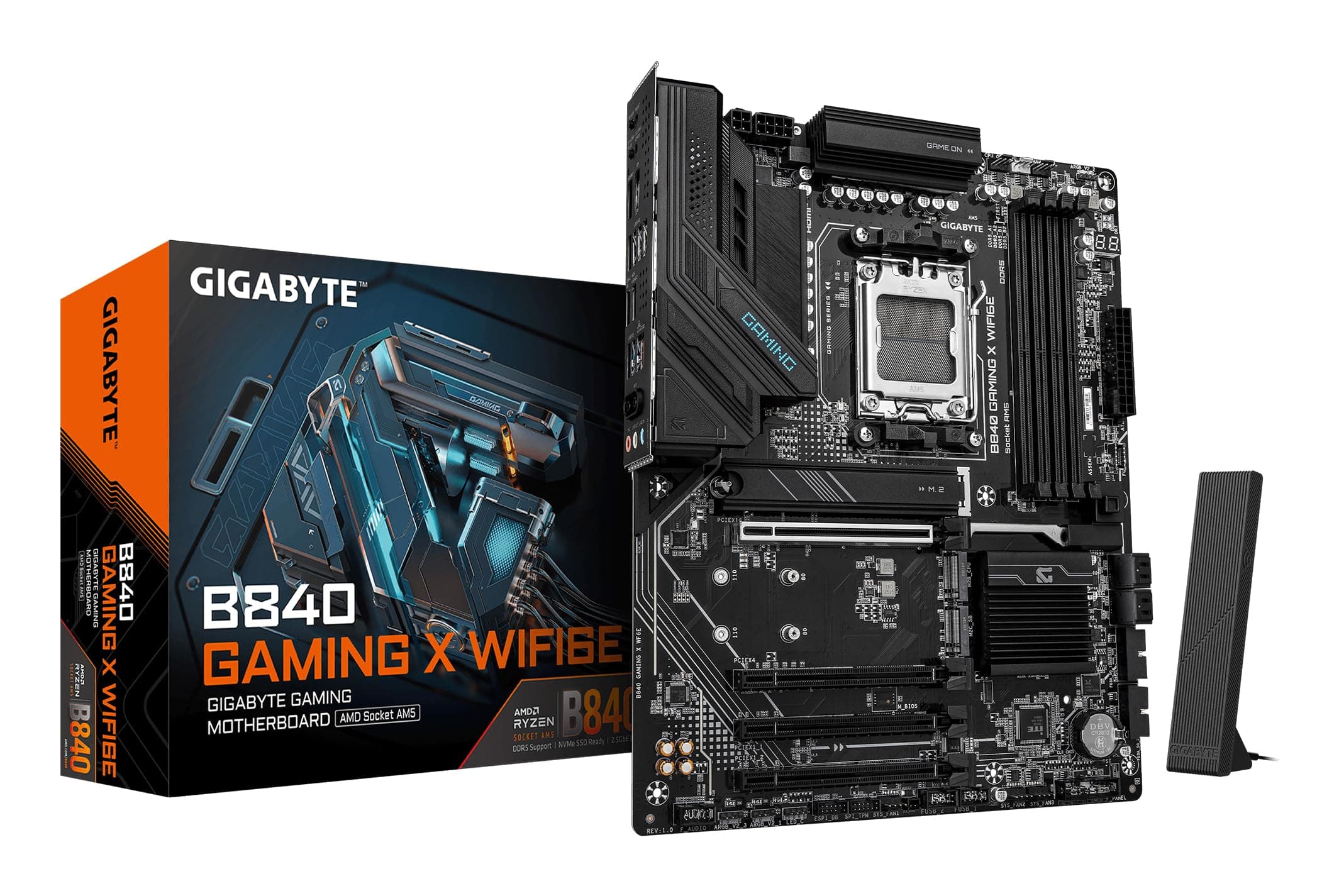GIGABYTE B840 Gaming X WIFI6E Mainboard - AMD Ryzen 9000 Prozessoren, 12+2+2 Phasen VRM, bis zu 7600MHz DDR5(O.C), 2xPCIe 4.0 + 1xPCIe 3.0 M.2, Wi-Fi 6E, 2.5GbE LAN, USB 3.2 Gen 2 Bild 2