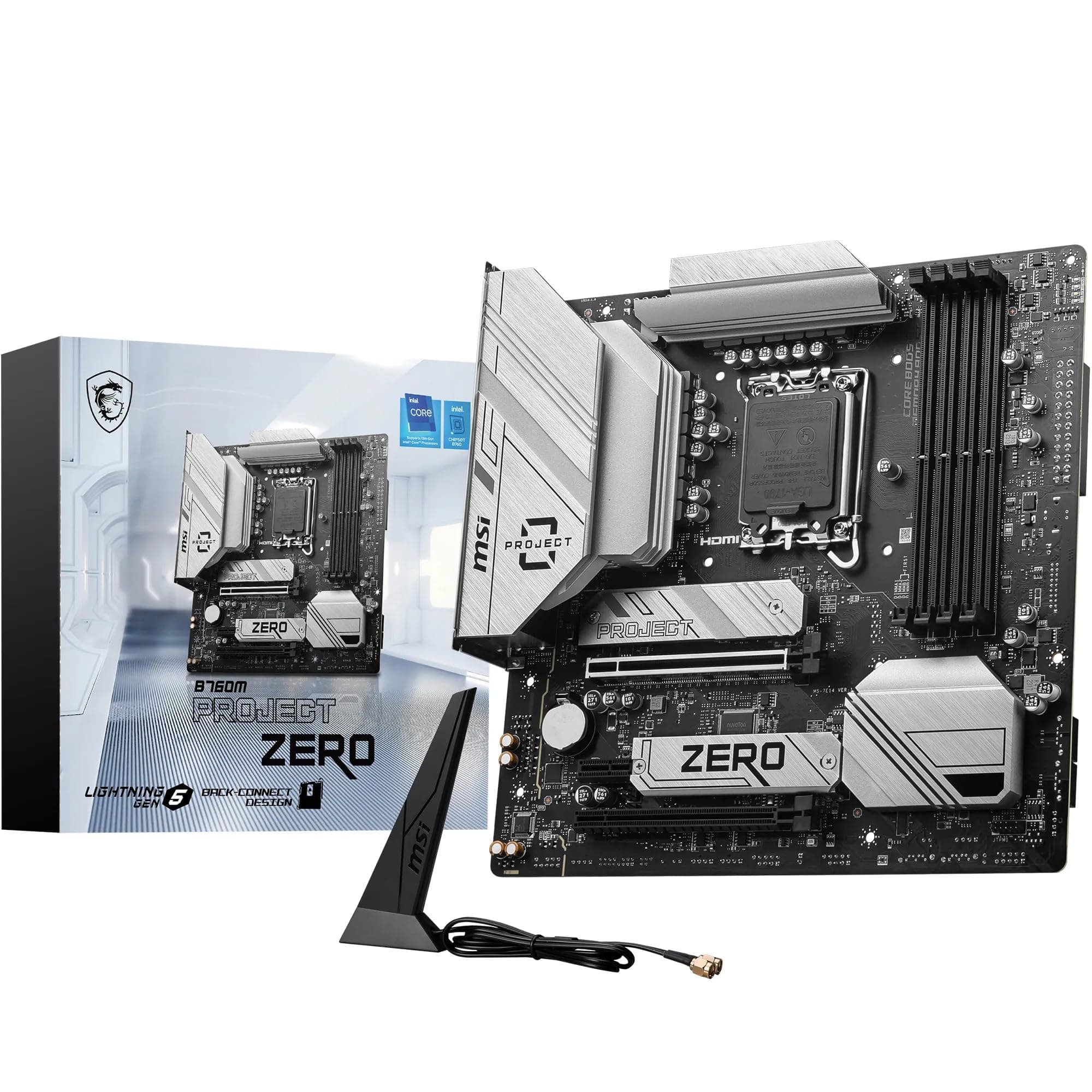 MSI B760M Project Zero Mainboard, Back Connect mATX - Unterstützt Intel Core Prozessoren der 14., 13 und 12. Generation LGA 1700, DDR5 7800+MHz/OC, PCIe 5.0 x16, Bild 2
