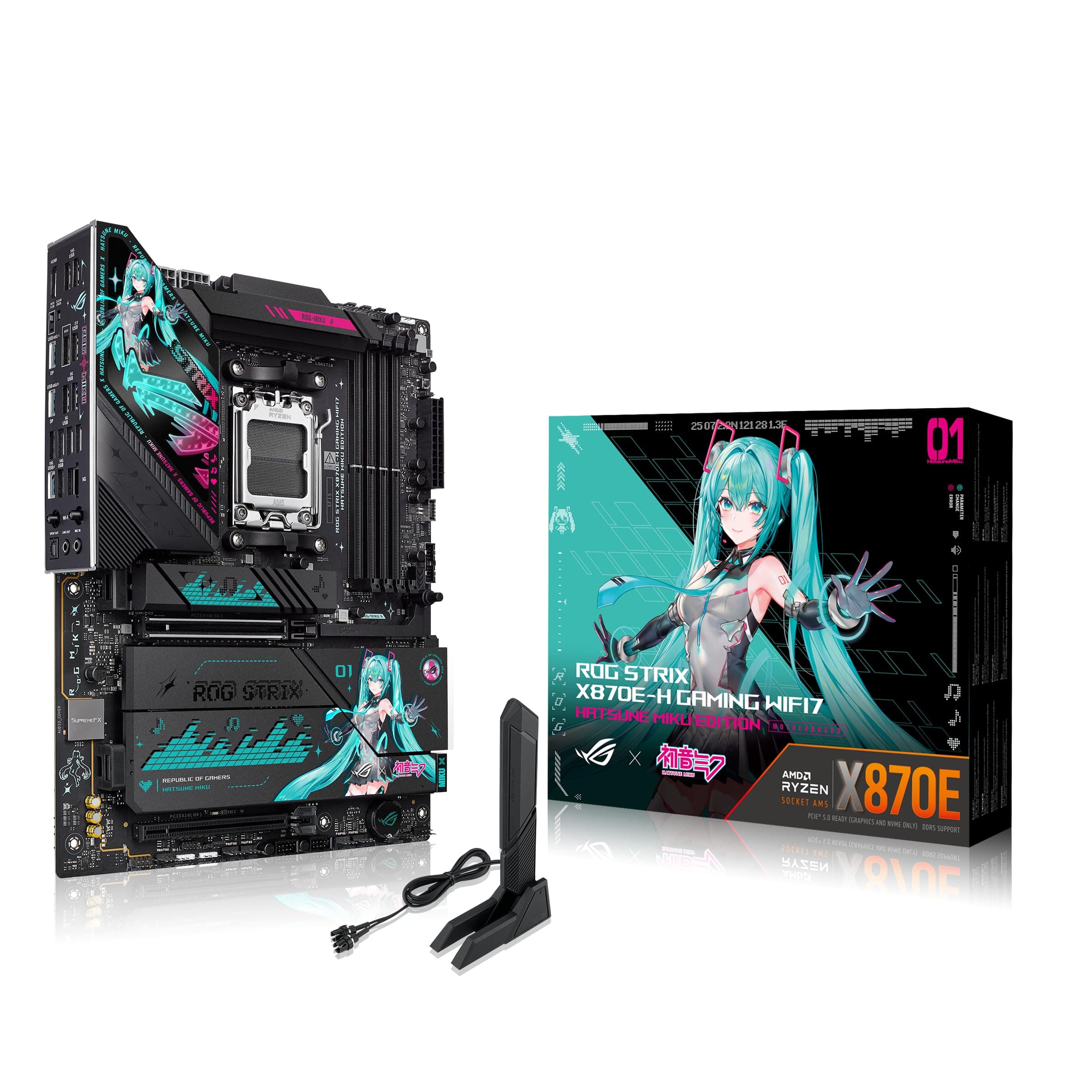 ASUS ROG Strix X870E-H Gaming WiFi7 Hatsune Miku Edition AMD ATX Mainboard (16+2+1 Leistungsstufen, DDR5, 4x M.2 Steckplätze, M.2 Q-Release, PCIe 5.0, WiFi 7, 2x USB4, USB 10Gbps Typ-C, Aura Sync RGB) Bild 2