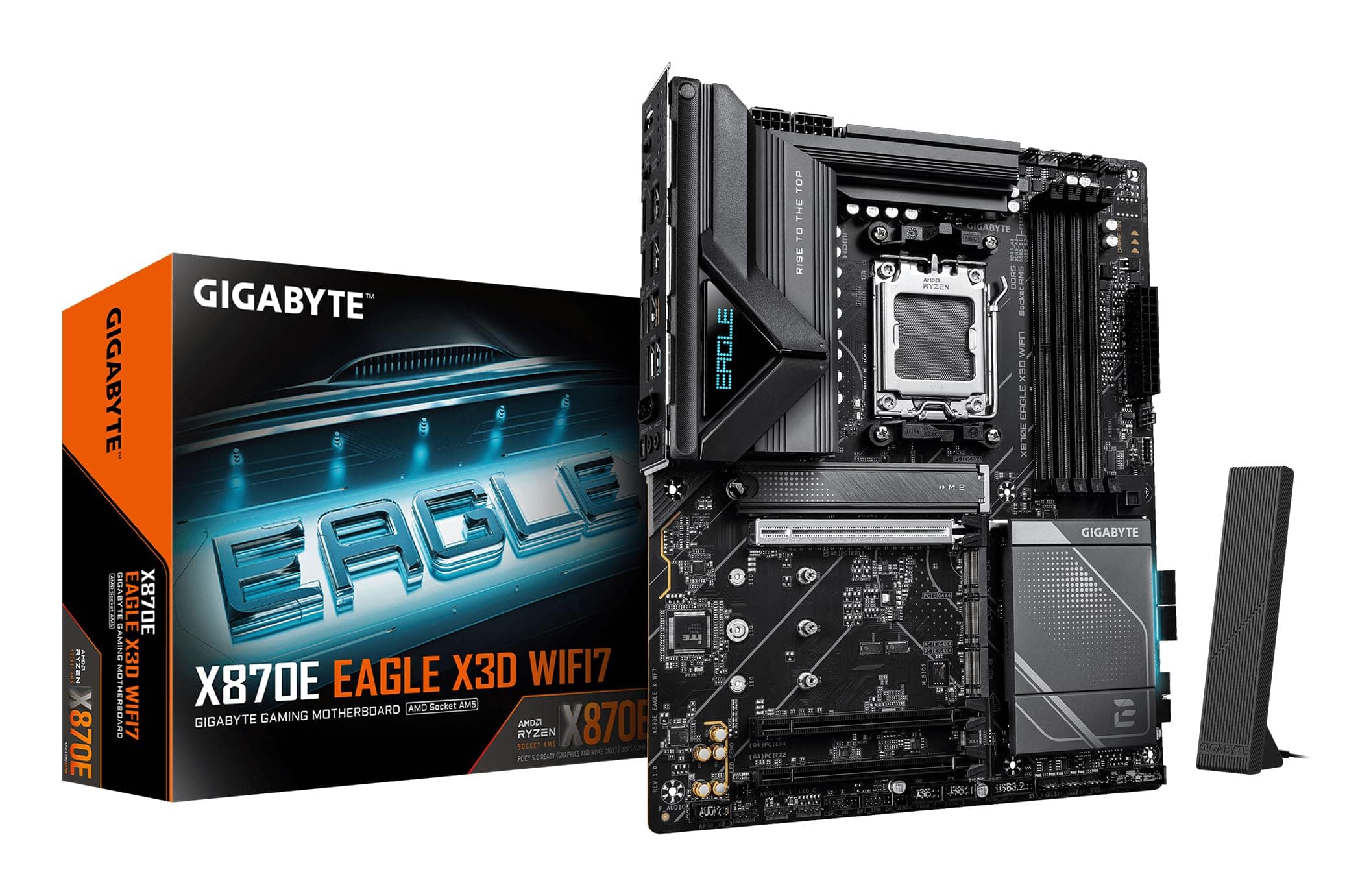 GIGABYTE X870E Eagle X3D WIFI7 Mainboard – Unterstützt AMD Ryzen 9000 CPUs, digitales 14+2+2-Phasen-VRM, bis zu 9000 Hz DDR5 (OC), 1× PCIe 5.0 + 3× PCIe 4.0, Wi-Fi 7, 5-GbE-LAN, USB 4 Bild 2