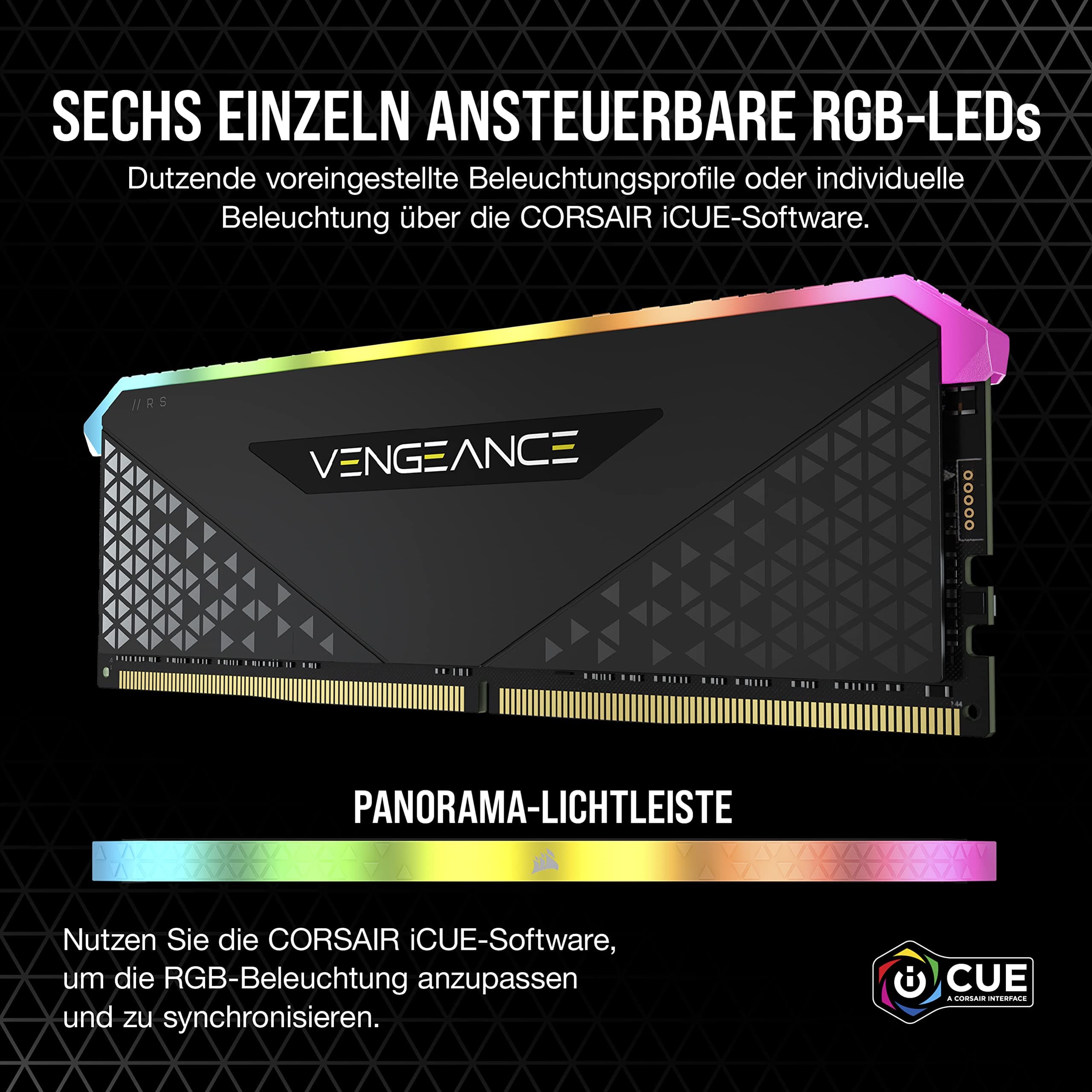 Corsair Vengeance RGB RS 16GB (1x16GB) DDR4 Bis zu 3200MHz C16 Arbeitsspeicher (Dynamische RGB-Beleuchtung, Kompatibilität mit Intel & AMD 300/400/500 Series) Schwarz, CMG16GX4M1E3200C16 1 x 16GB Bild 5