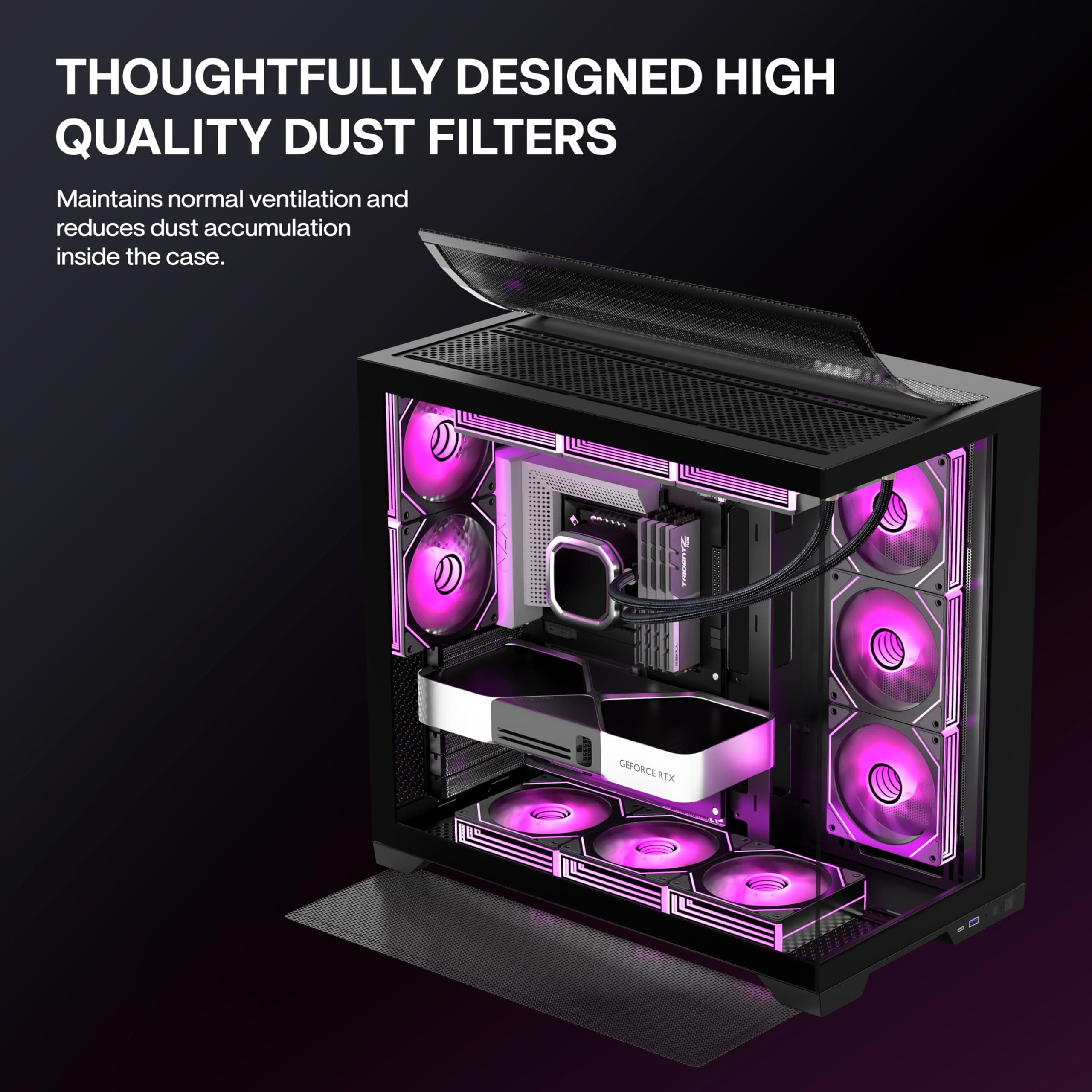 ANSAITE ATX PC-Gehäuse 9×120 mm ARGB PWM-Lüfter vorinstalliert ，Mid-Tower Gaming PC-Gehäuse, Panorama-Gehärtetes Glas Schwarz Computer-Gehäuse mit Typ-C, 360mm Radiator Unterstützung，H-D9 (Schwarz) Bild 3