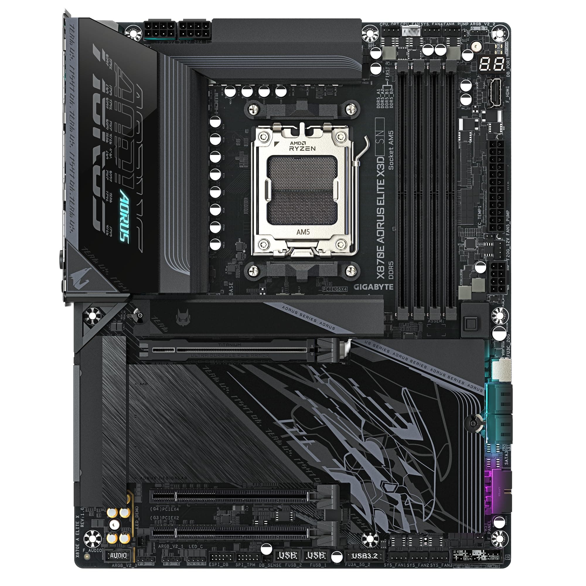 GIGABYTE X870E AORUS Elite X3D Mainboard – Unterstützt AMD Ryzen 9000 Prozessoren, 16+2+2-Phasen Digital-VRM, bis zu 9000 Hz DDR5 (OC), 2 x PCIe 5.0 + 2 x PCIe 4.0, Wi-Fi 7, 5 GbE LAN, USB 4 Bild 3