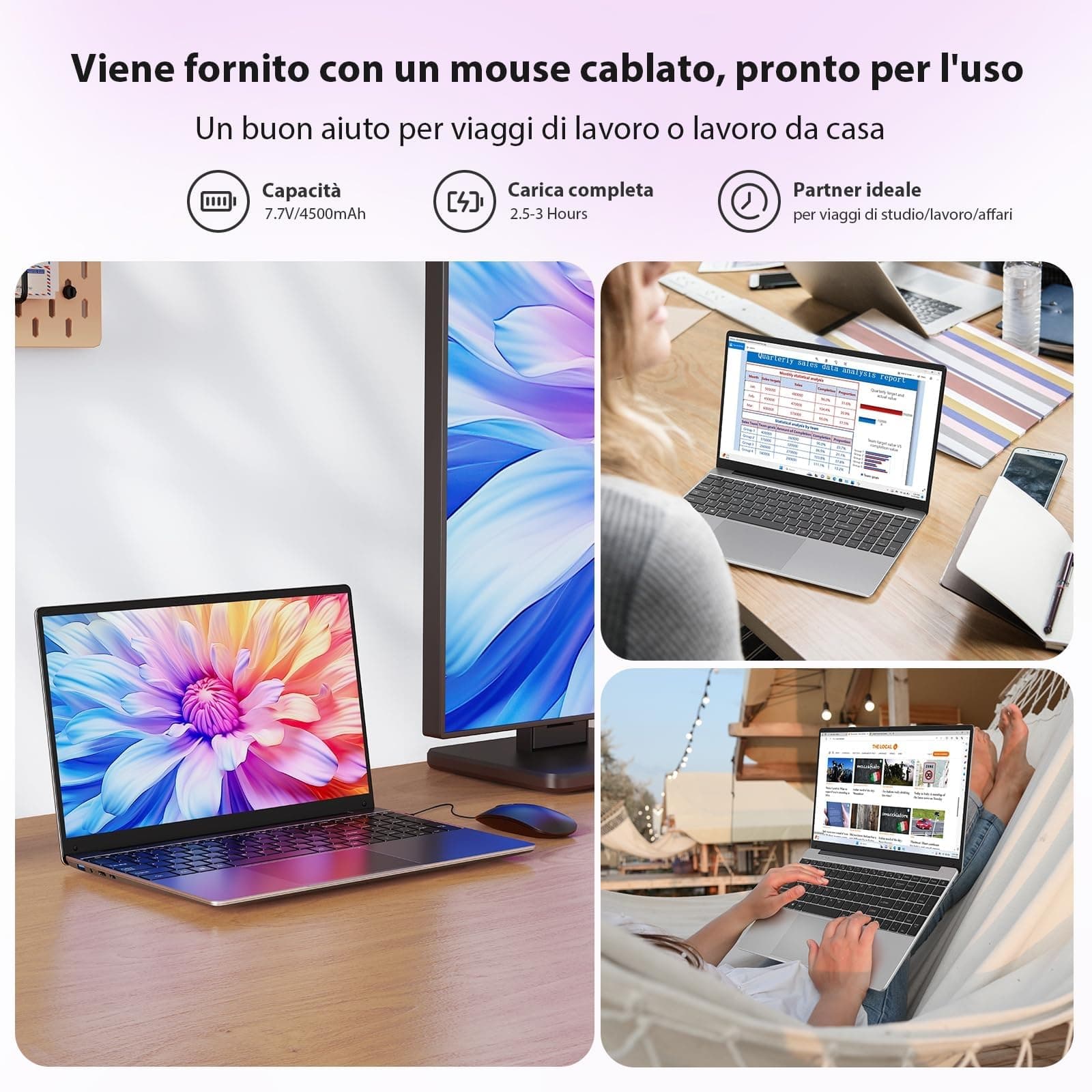 15,6 Zoll Laptop, Quad-Core N95(bis 3,4 GHz), 16GB RAM, 512GB SSD, Full-HD Display, beleuchtete Tastatur mit Nummernblock, 2,4G/5G WLAN, Bluetooth 5.0, Win 11 Notebook für Arbeit, Studium & Homeoffice Perlgrau Bild 6