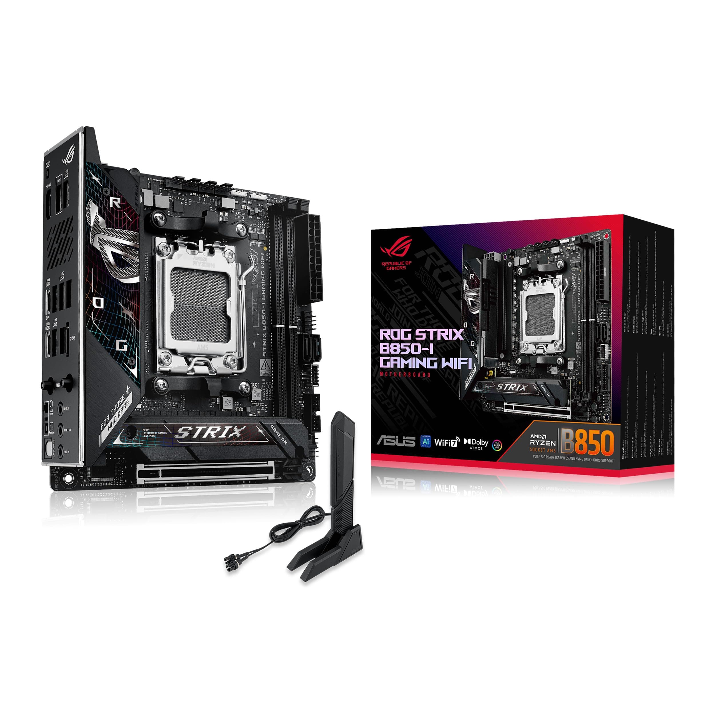 ASUS ROG Strix B850-I Gaming WiFi AMD AM5 B850 Mini-ITX mITX Motherboard 10+2+1 Stufen, DDR5, 2.5G LAN, WiFi 7, 2X M.2, PCIe® 5.0 x16, USB 20Gbps Type-C®, AI Overclocking, AI Networking II, Aura Sync Bild 2