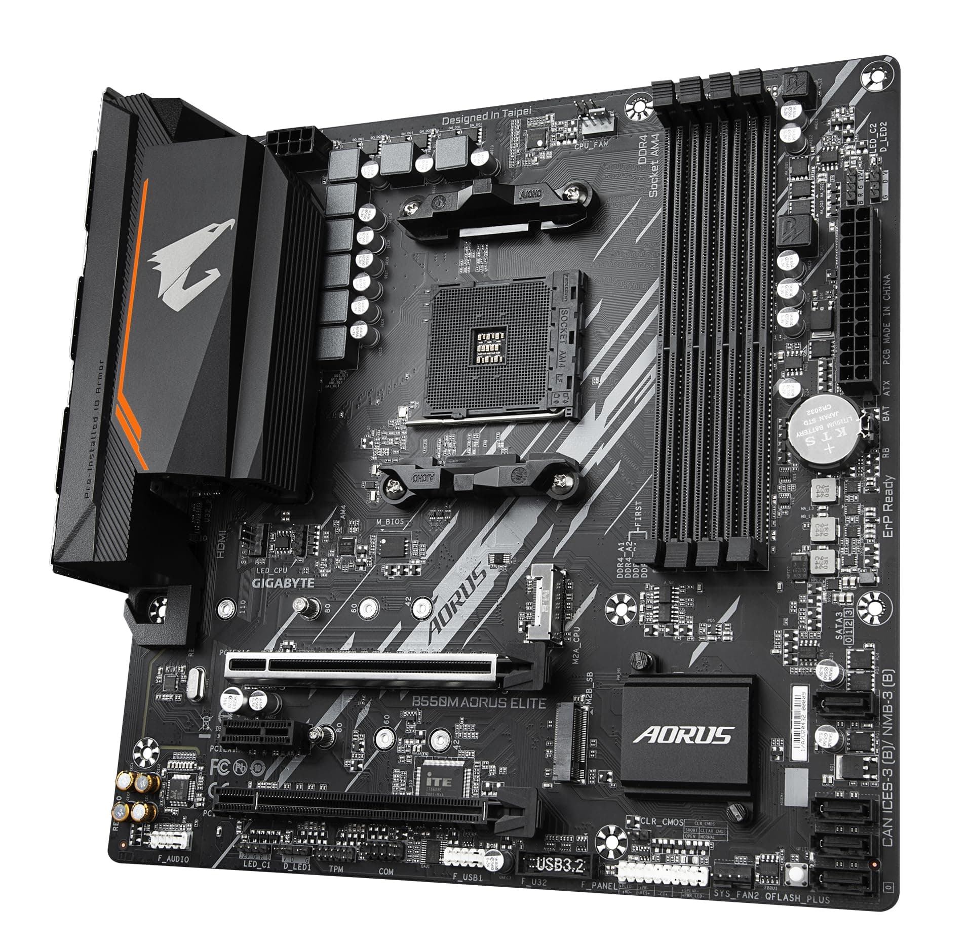 GIGABYTE B550M AORUS Elite Mainboard – AMD Ryzen 5000 CPUs, Micro-ATX Mainboard, 5+3 Phasen VRM, bis zu 4733 MHz DDR4, PCIe 4.0 + PCIe 3.0 M.2, 1GbE LAN, USB 3.2 Gen 1 Bild 8