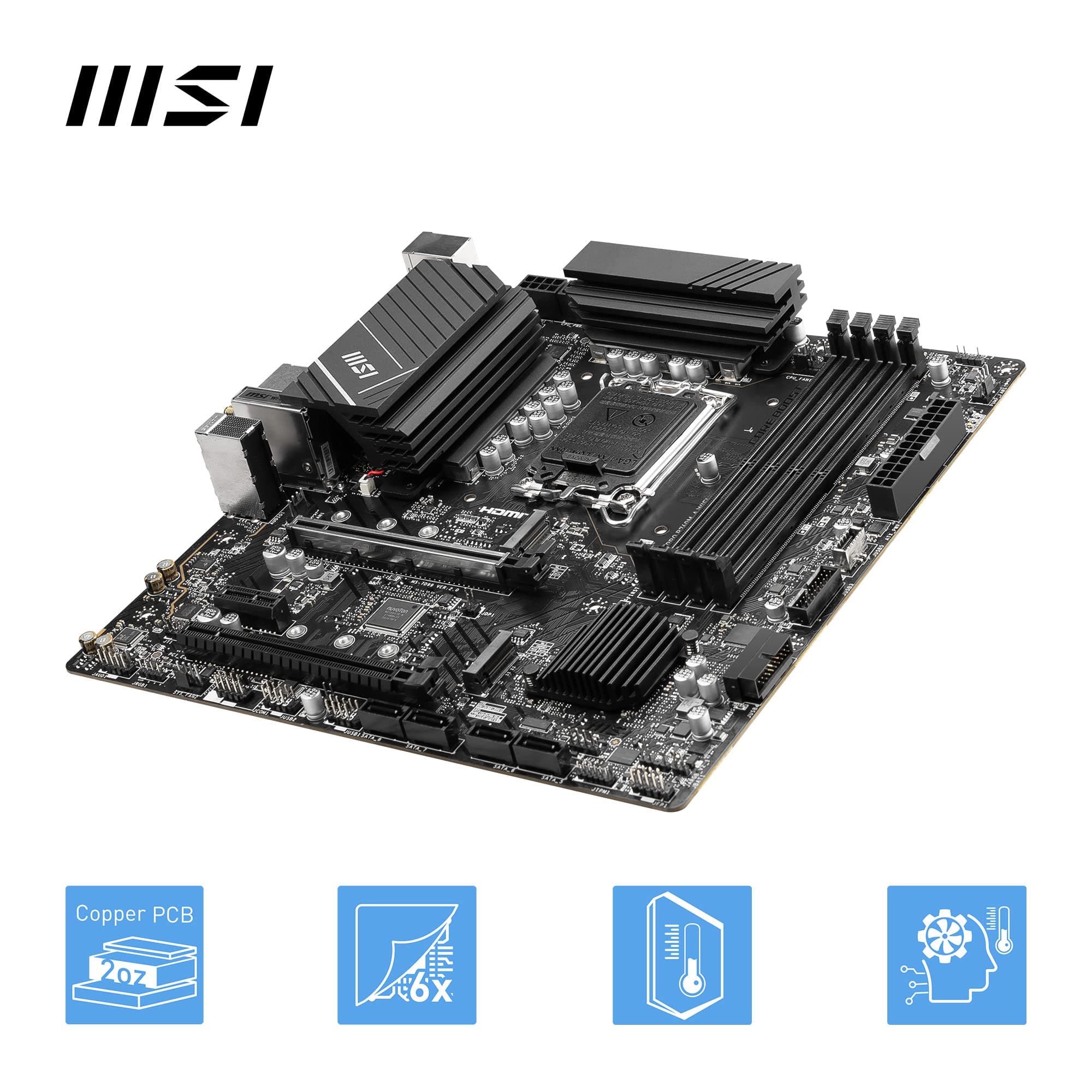MSI PRO B760M-A WiFi Motherboard, Micro-ATX - Für Intel Core Prozessoren der 12., 13. & 14. Generation, LGA 1700 - DDR5 Memory Boost 6800+MHz/OC, PCIe 4.0 x16 Slot, M.2 Gen4 Slots, 2.5G LAN, Wi-Fi 6E Bild 7