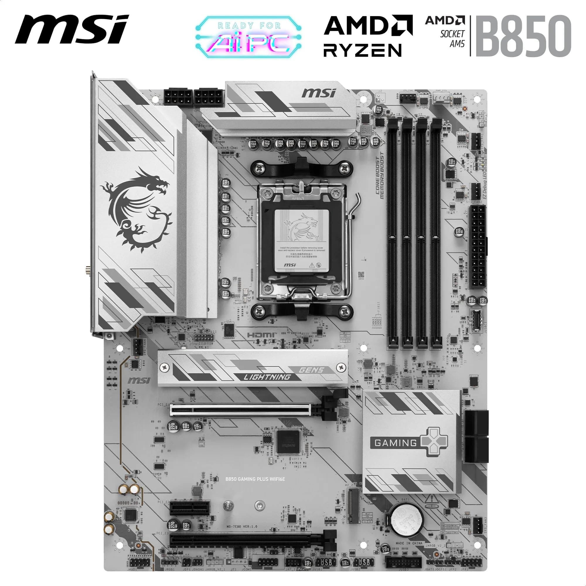 MSI B850 Gaming Plus WIFI6E Mainboard, ATX – unterstützt AMD Ryzen 9000/8000/7000 Prozessoren, AM5 – DDR5 Arbeitsspeicher Boost 8200+ MT/s (OC), PCIe 4.0 x16, M.2 Gen5, Wi-Fi 6E, 2,5G LAN Bild 3