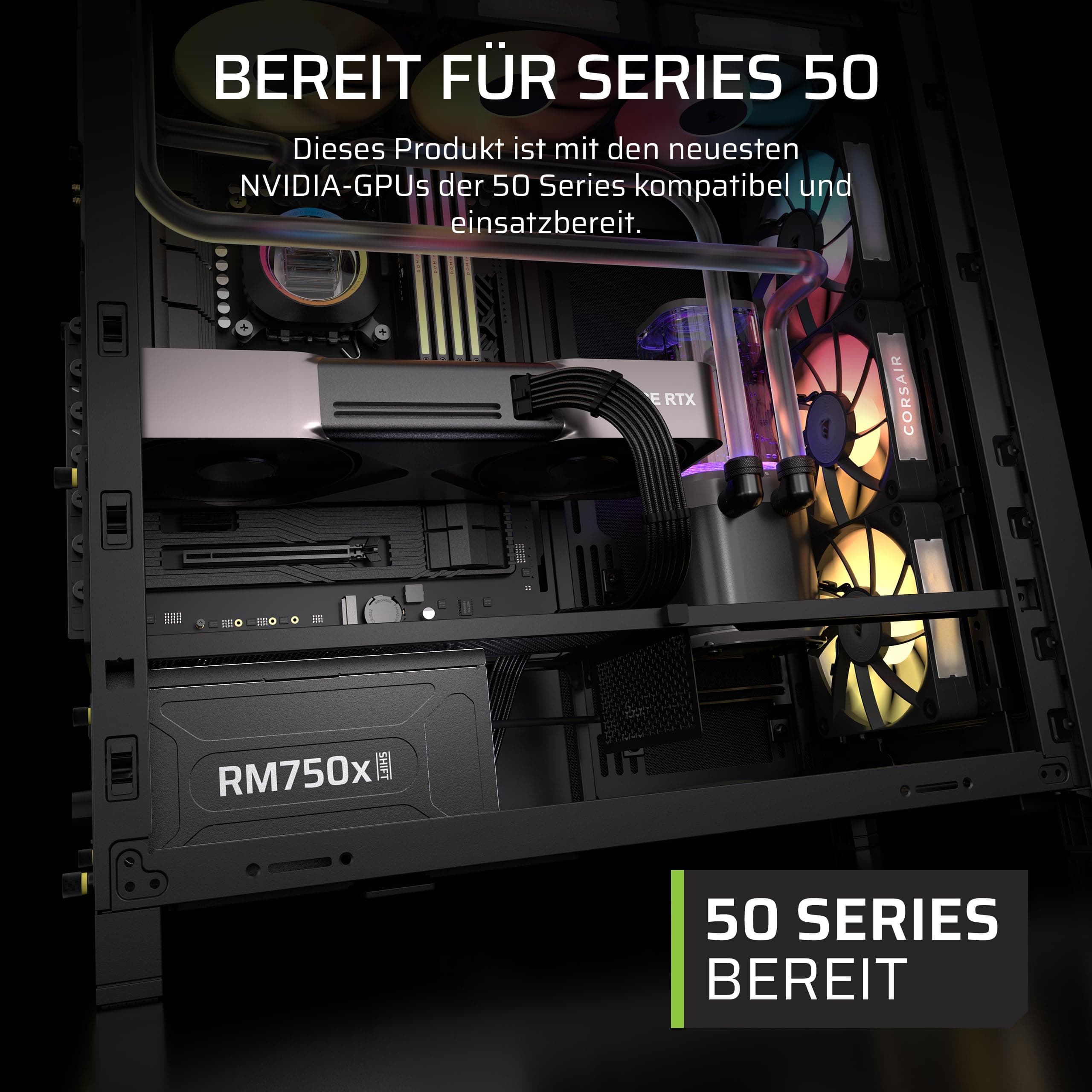 CORSAIR RM750x Shift (2025) Vollmodulares ATX-Netzteil – Modulare Seitenschnittstelle, 12-V-2x6-Kabel, ATX 3.1 und PCIe 5.1, Lüftergeschwindigkeit, 105°C-Kondensatoren, Cybenetics Gold – Schwarz 750w Bild 5