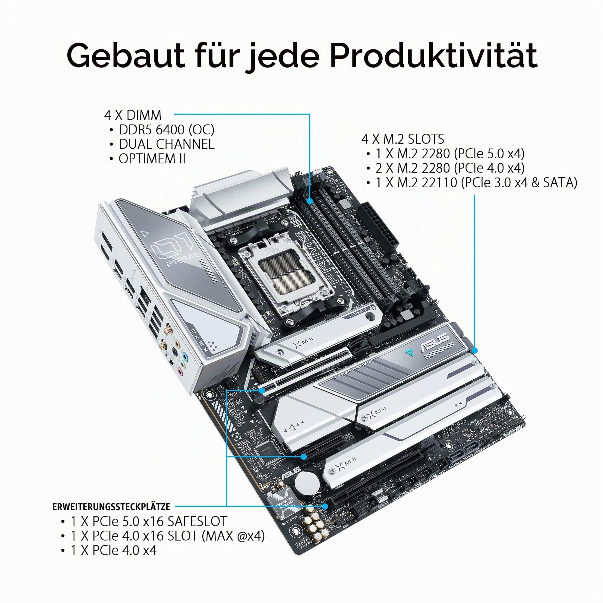 ASUS PRIME X670E-PRO WIFI Gaming Mainboard Sockel AMD AM5 (Ryzen 7000, ATX, PCIe 5.0, 4. M.2, DDR5-Speicher, USB 3.2 Gen 2 Typ-C, Aura Sync RGB-Beleuchtung) 90MB1BL0-M0EAY0 Bild 5