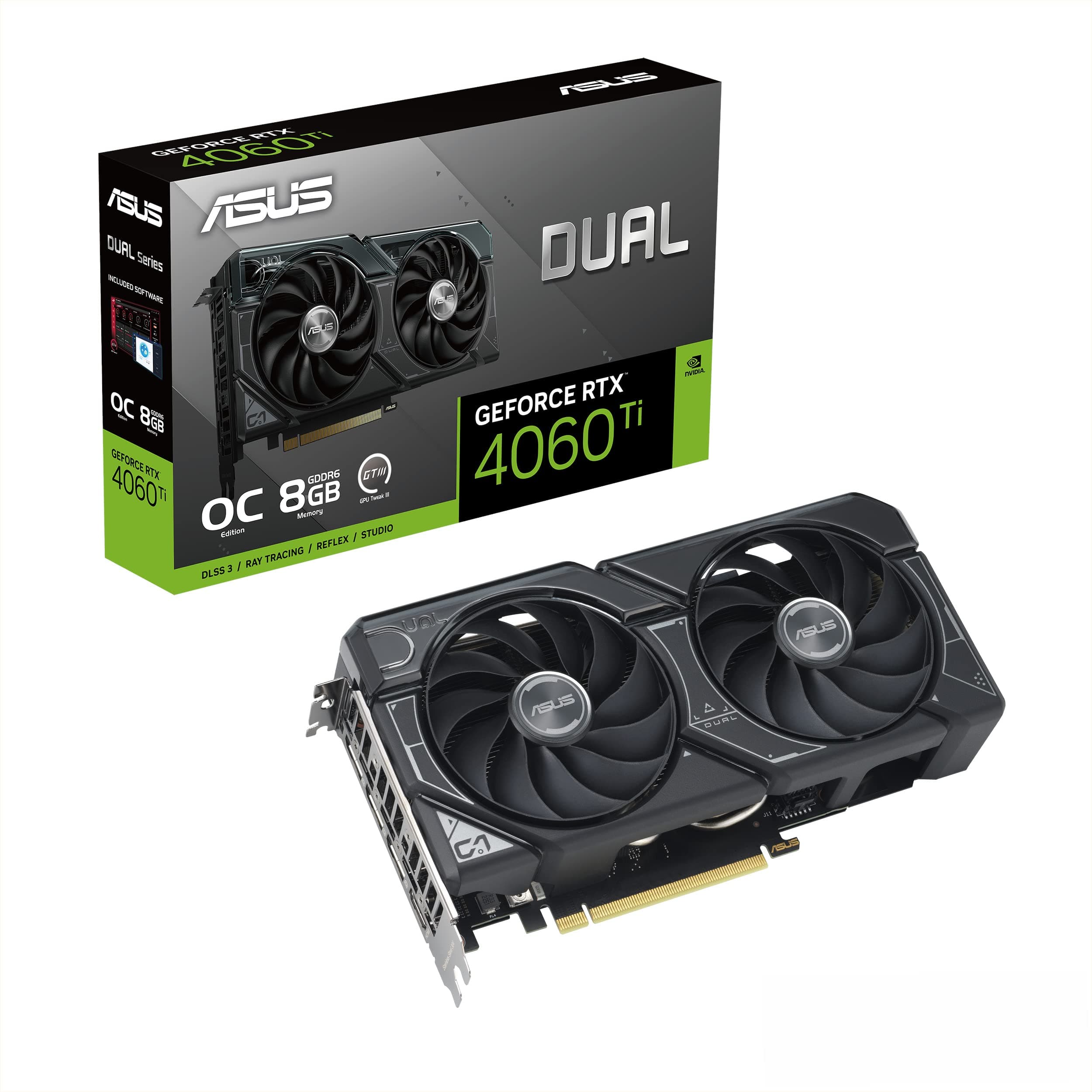 ASUS Dual GeForce RTX™ 4060 Ti OC Edition 8GB GDDR6 (PCIe 4.0, 8GB GDDR6, DLSS 3, HDMI 2.1, DisplayPort 1.4a, Axial-Tech Lüfterdesign, 0dB Technologie und mehr)