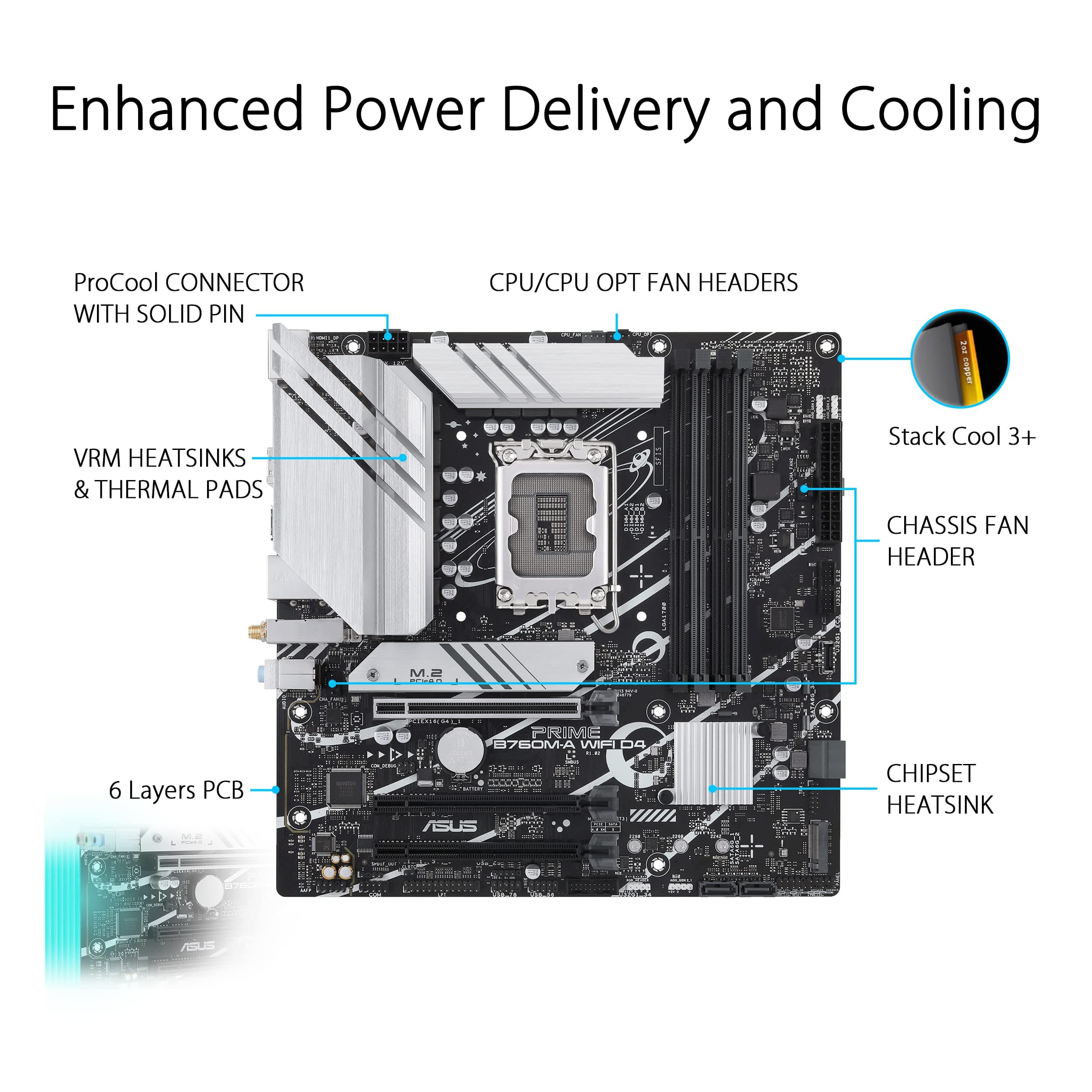ASUS Prime B760M-A WiFi D4 Gaming Mainboard Sockel Intel LGA 1700 (Intel B760, mATX, DDR4 Speicher, PCIe 4.0, 2X M.2, WiFi 6, Aura Sync) A M-A WiFi D4 Bild 3