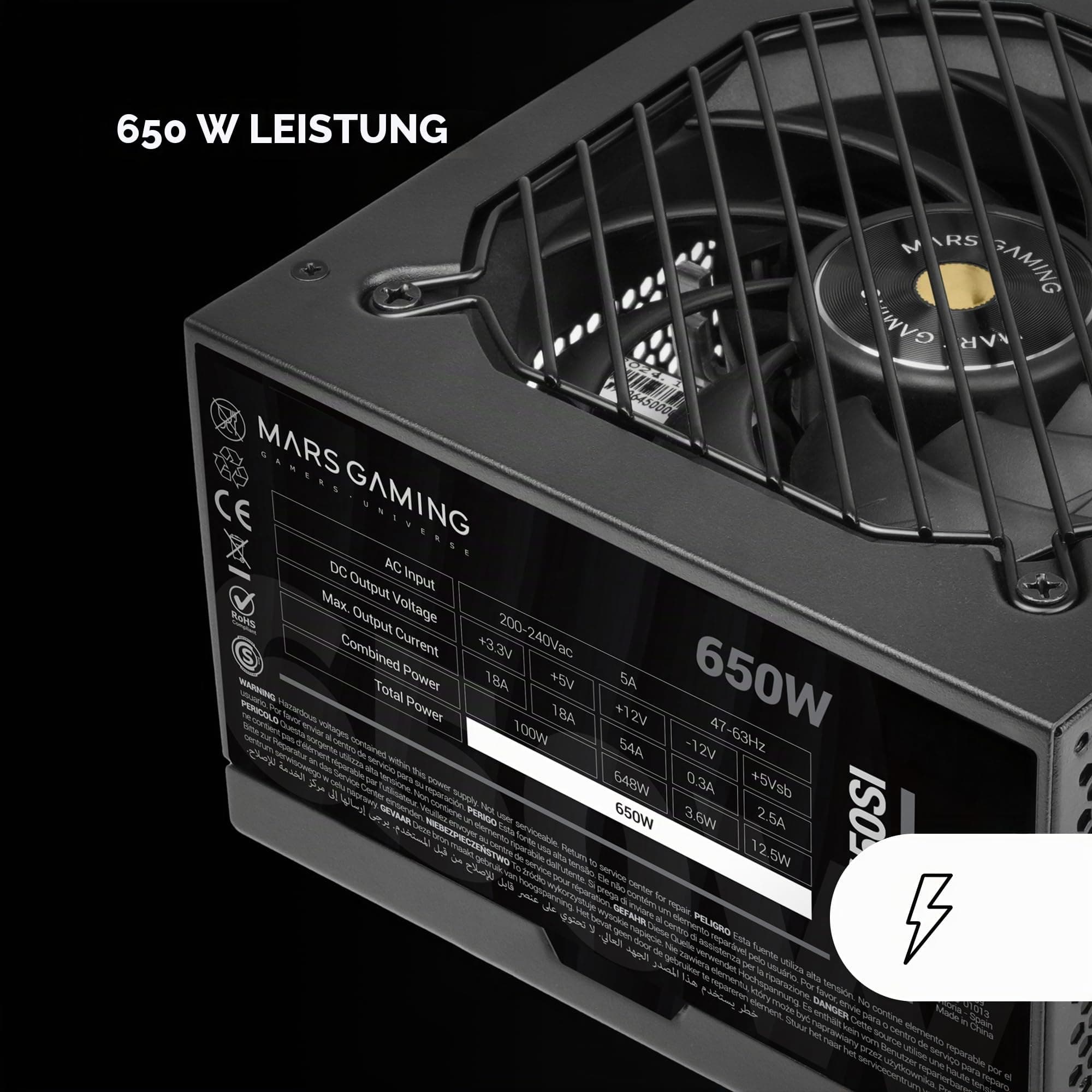 Mars Gaming MPB650SI, PC-ATX-Netzteil 650W, 7 Jahre Garantie, 80Plus Bronze 230V, 90% Effizienz, SI Extreme Silence Lüfter mit Kupferkern, AI2-RPM-, DC-DC- und SMD-Technologien, Schwarz Bild 7