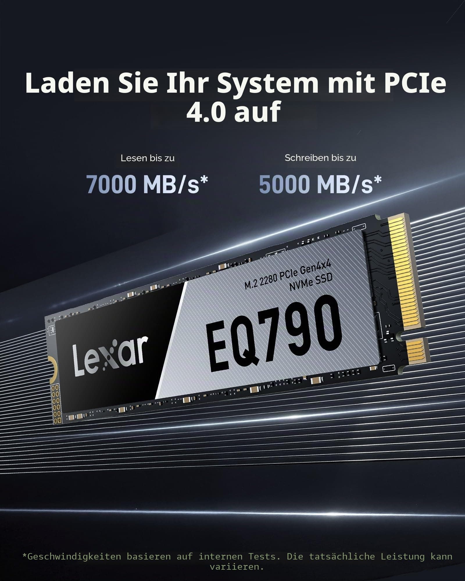 Lexar EQ790 SSD 1TB, NVMe M.2 2280 PCIe Gen4x4 Interne SSD, bis zu 7.000MB/s Lesen & 5.000MB/s Schreiben, Hochgeschwindigkeitsspeicher Kompatibel mit PS5, Desktop und Laptop Bild 3