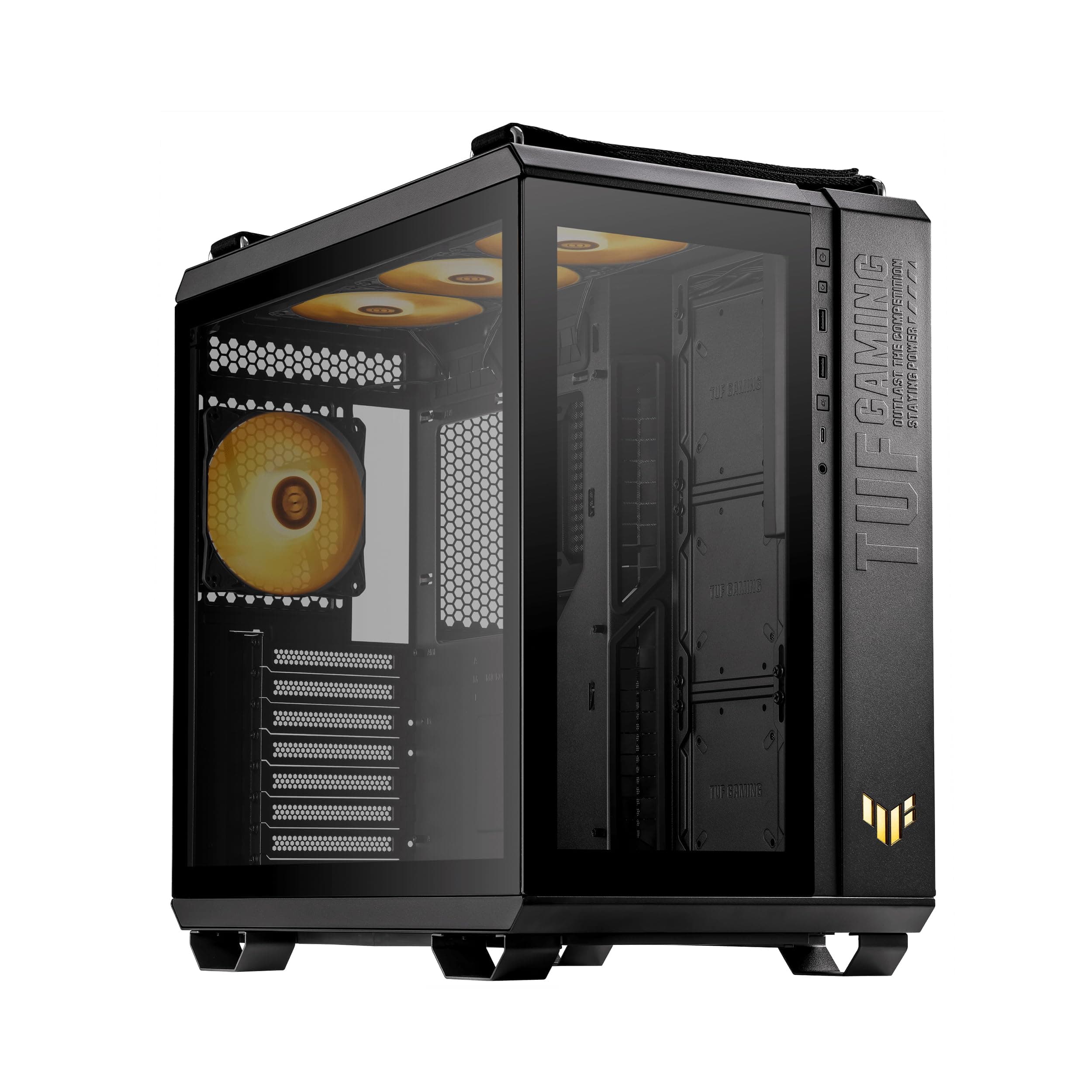 ASUS TUF Gaming GT502 PLUS TG Black modulares PC Gehäuse (Zweikammer-Gehäuse, bis zu drei Positionen für 360-mm-Radiatoren oder bis zu dreizehn 120-mm-Lüfter, Glasscheiben Panoramablick, schwarz) Bild 3