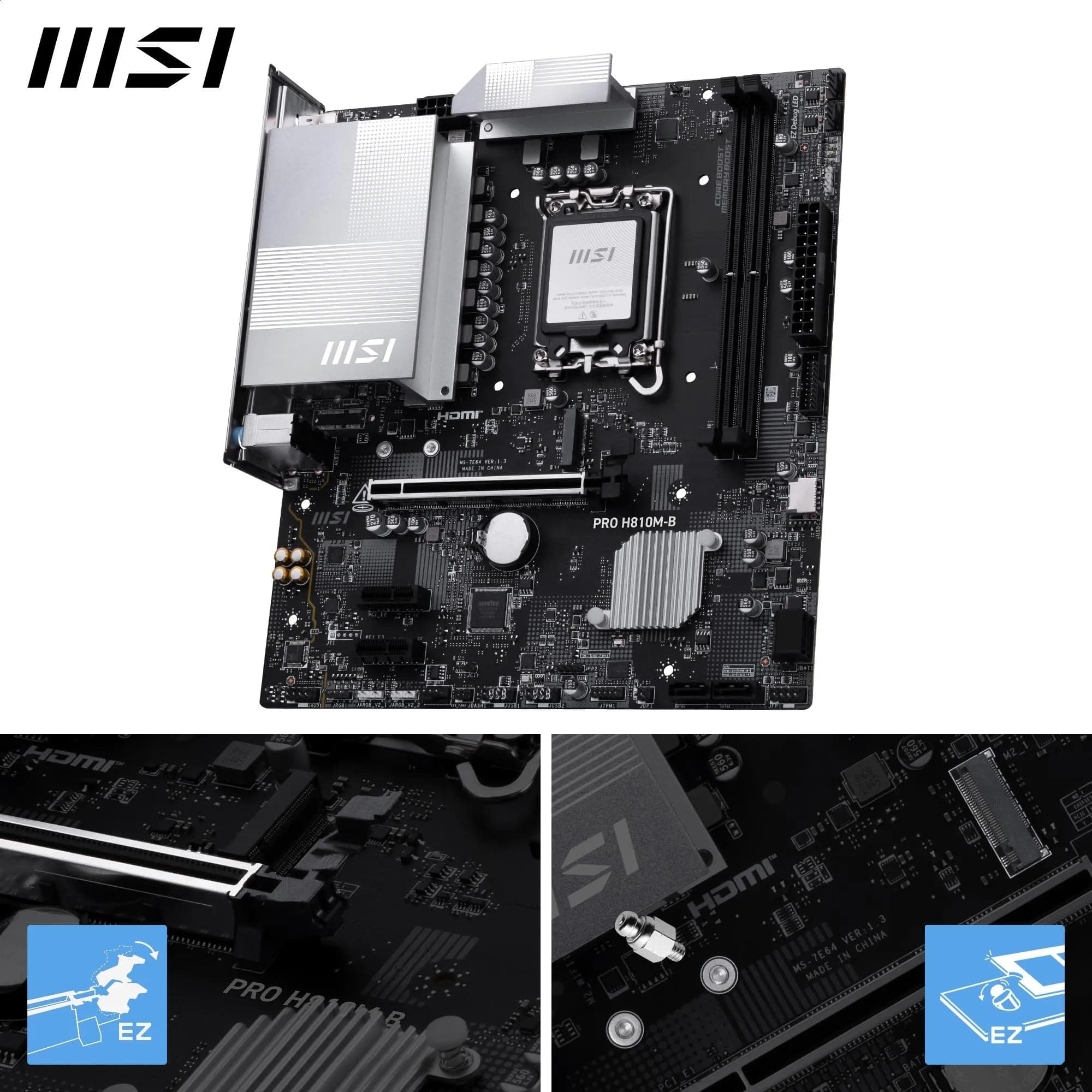 MSI PRO H810M-B Mainboard, mATX - Unterstützt Intel Core Ultra Prozessoren (Series 2), LGA 1851 - DDR5 Memory Boost (6400 MT/s MAX), PCIe 5.0 x16, M.2 Gen4, 2.5G LAN Bild 5