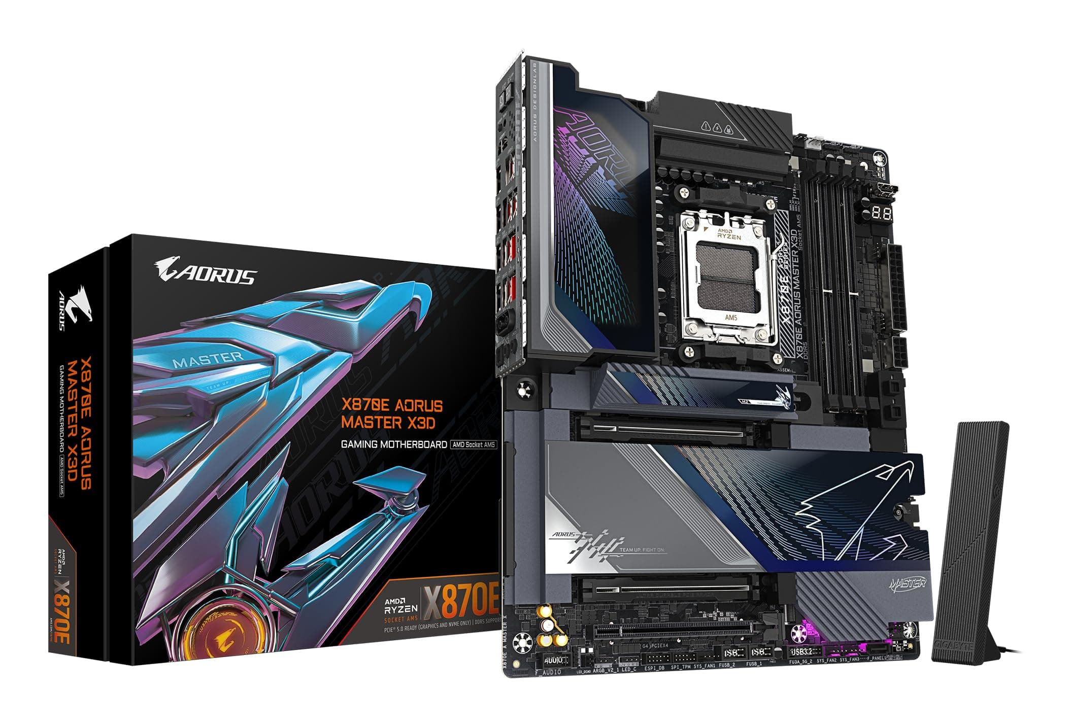 GIGABYTE X870E AORUS Master X3D Mainboard - Unterstützt AMD Ryzen 9000 CPUs, digitales 18+2+2-Phasen-VRM, bis zu 9000MHz DDR5 (O.C.), 2xPCIe 5.0 + 3xPCIe 4.0, Wi-Fi 7, 10GbE LAN, USB 4 Bild 2