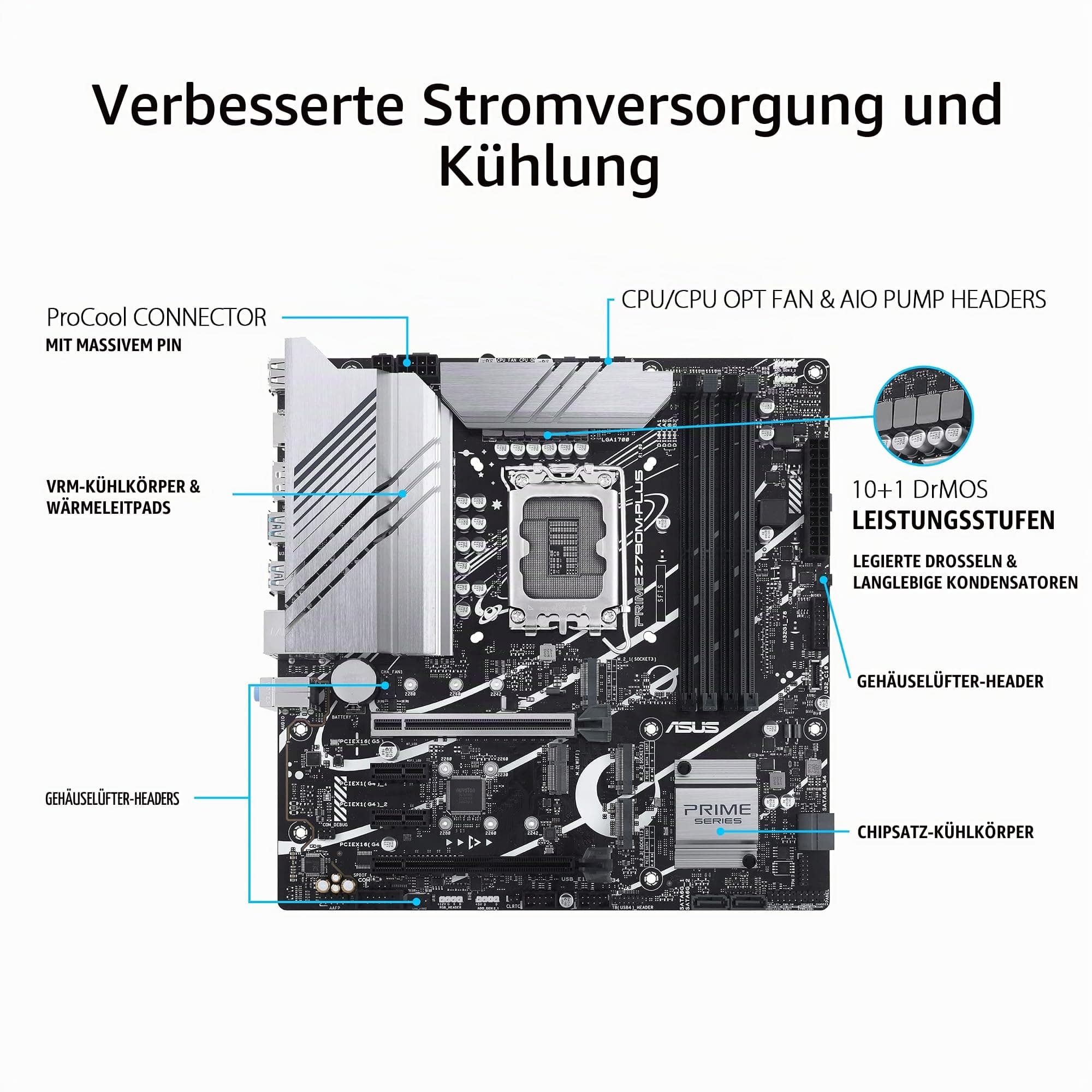 ASUS Prime Z790M-PLUS Gaming Mainboard (Intel LGA 1700 (mATX, PCIe 5.0, DDR5 Speicher, 3X M.2, Aura Sync) M-Plus Prime Z790 Bild 3