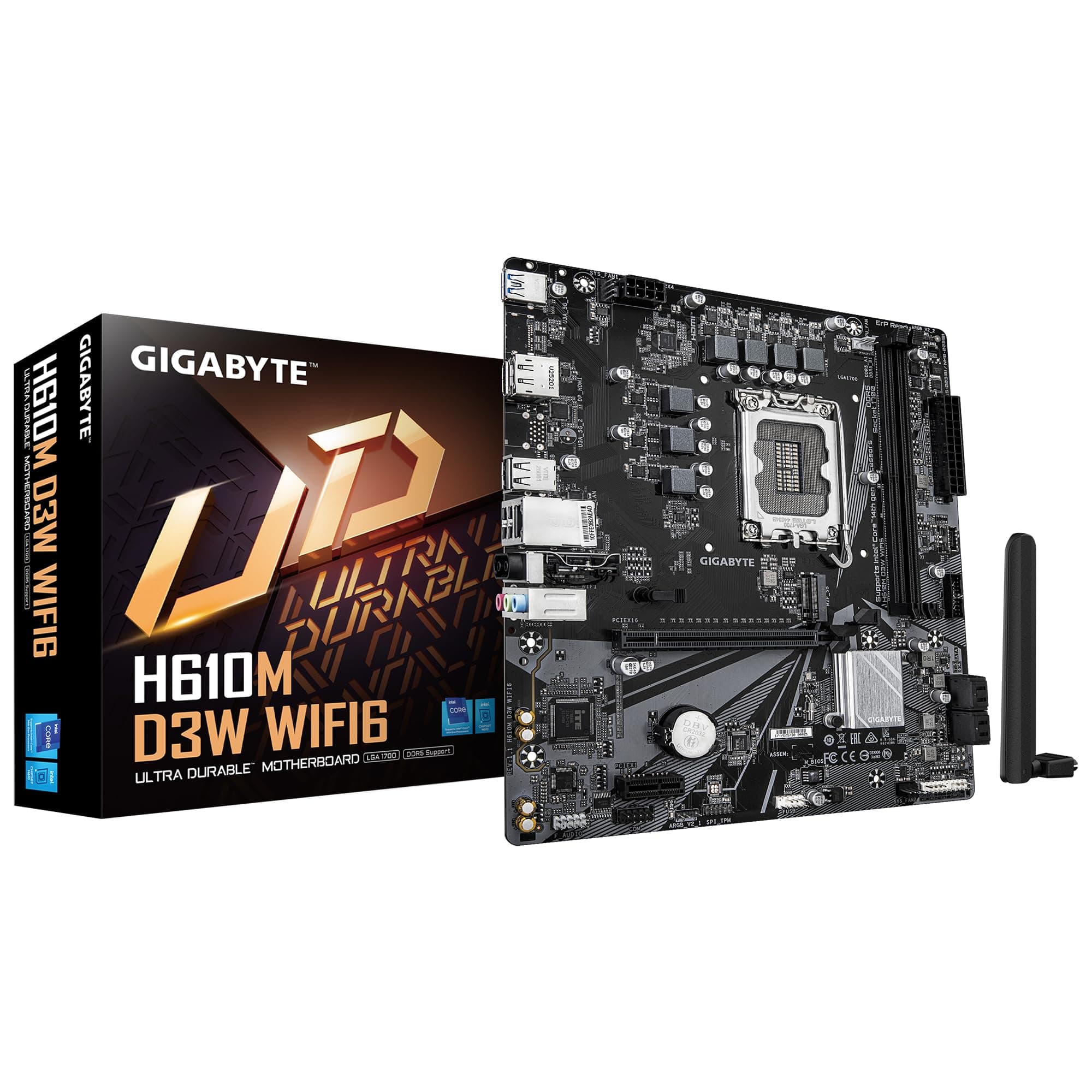 GIGABYTE H610M D3W WIFI6 Mainboard - Unterstützt Intel Core Prozessoren der 14. Generation, 5+1+1 Phasen VRM, bis zu 5600MHz DDR4, 1xPCIe 3.0 M.2, Wi-Fi 6, 1GbE LAN, USB 3.2 Gen 1 Bild 2