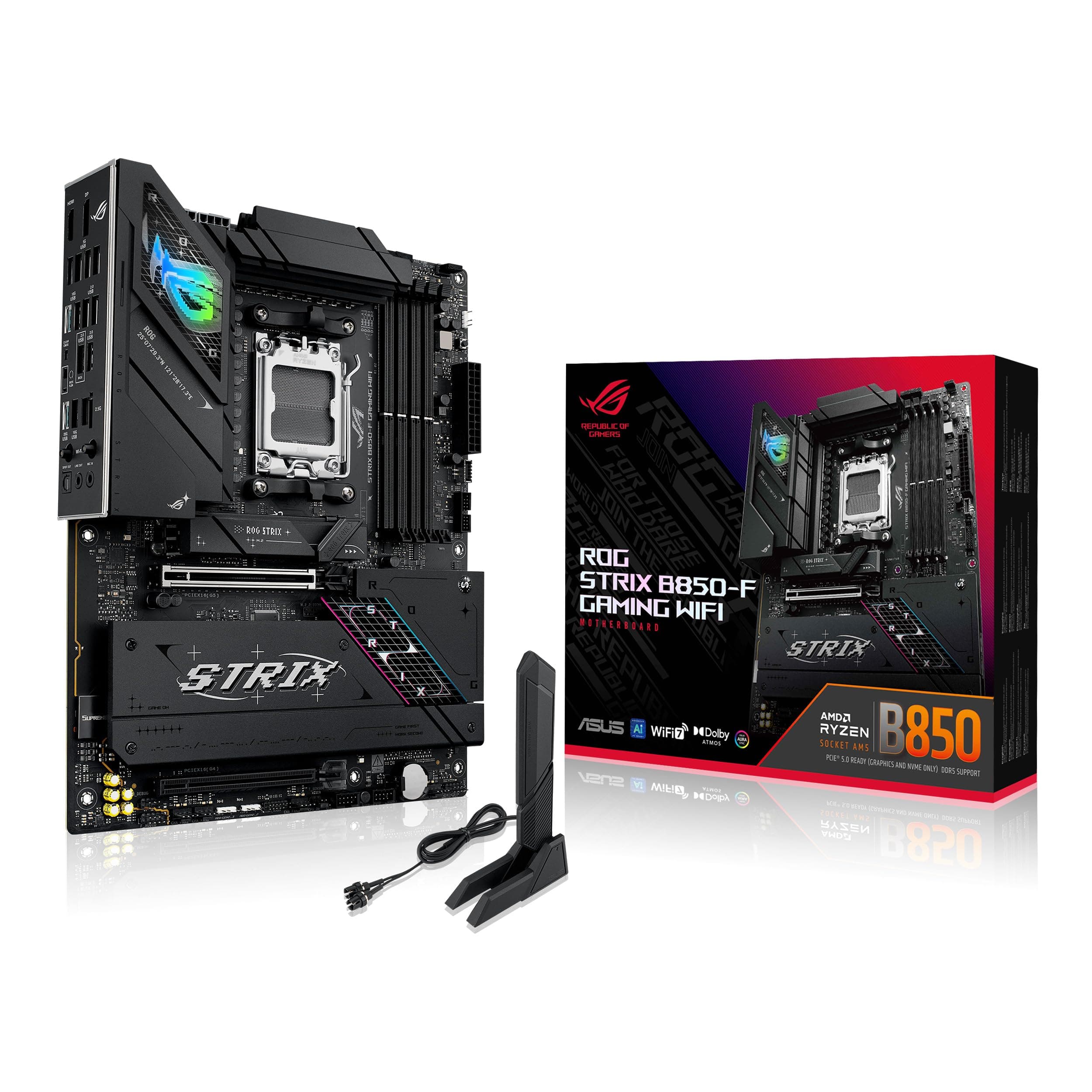 ASUS ROG Strix B850-F Gaming WiFi AMD AM5 16+2+2 Power Stages AI PC DDR5 AEMP 4x M.2 PCIe® 5.0 19 USB 20Gbps Type-C® AI Networking II Aura Sync