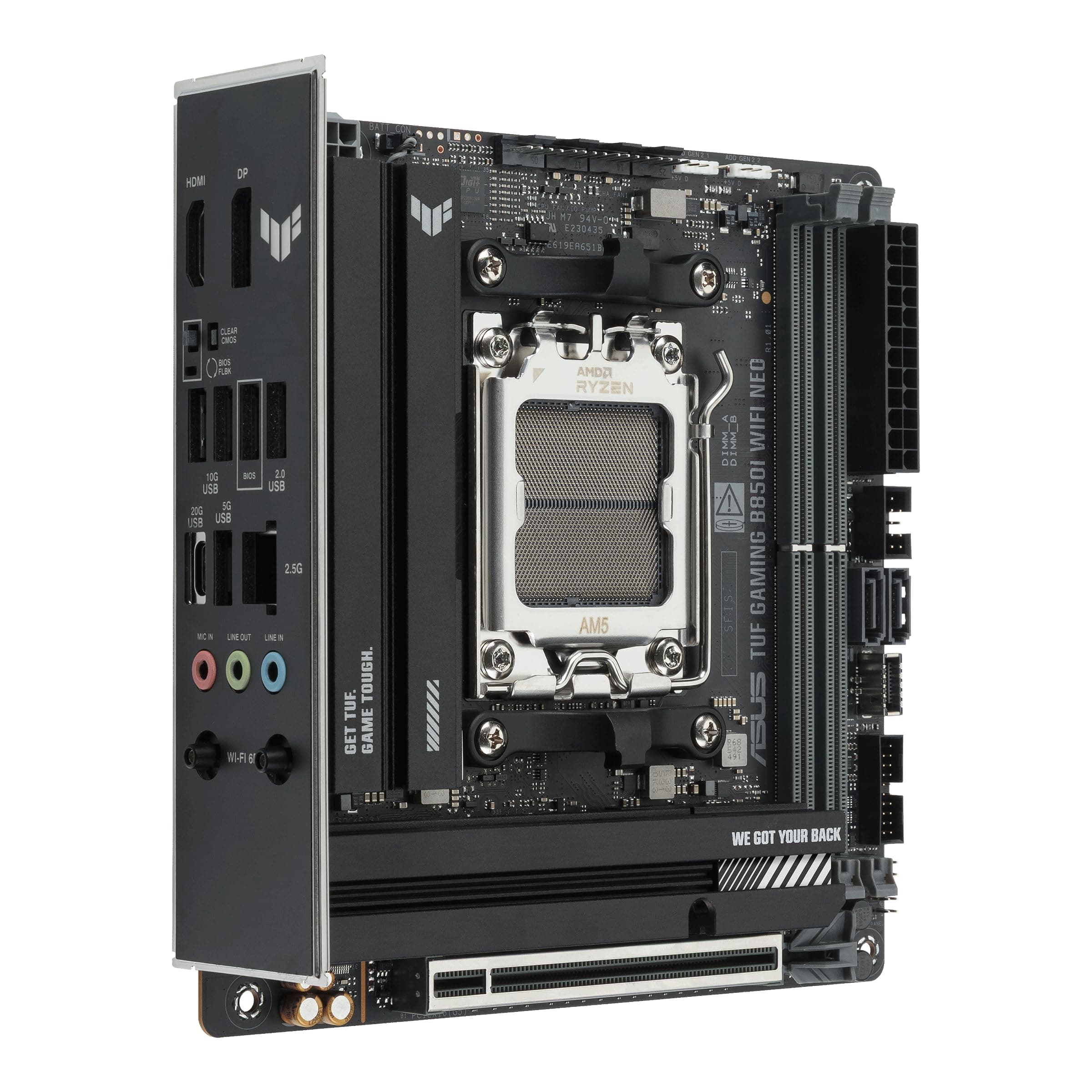 ASUS TUF Gaming B850I WiFi NEO AMD B850 Mini-ITX Mainboard (8+2+1 80-A-DrMOS, DDR5, PCIe 5.0, 2X M.2, WiFi 6E, 2.5Gb-Ethernet, USB-C 20 &10 Gbps, HDMI, DisplayPort, BIOS Flashback, Aura Sync) Bild 7